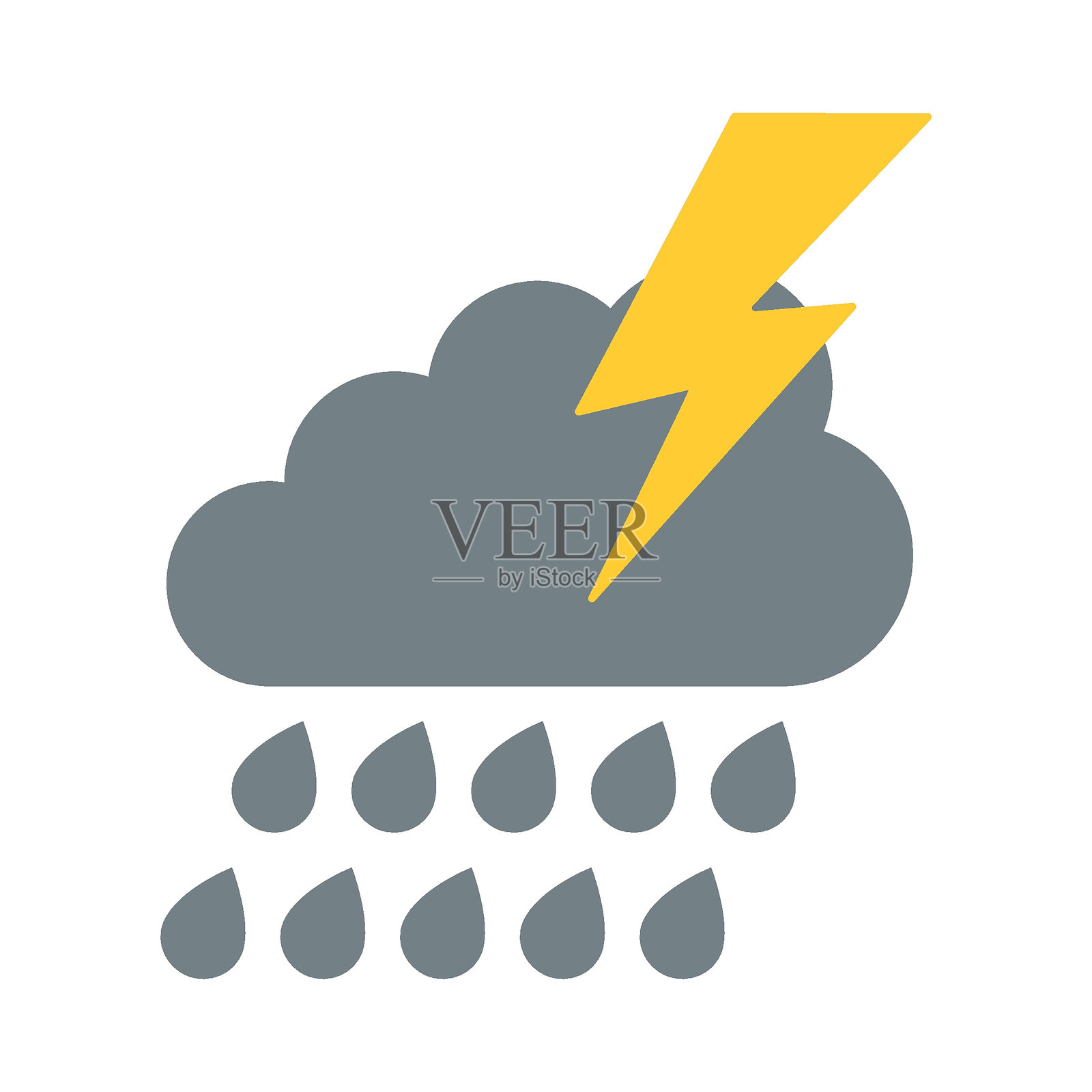 雷暴和雨的图标。矢量插图在平面风格孤立的白色背景插画图片素材