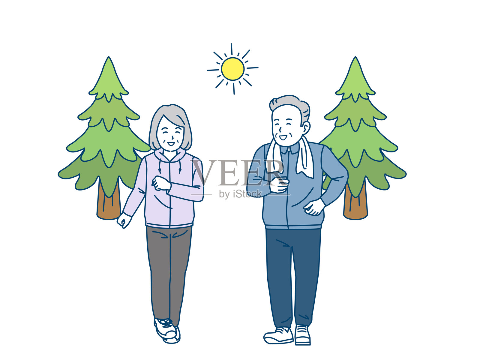 老年人慢跑插画图片素材