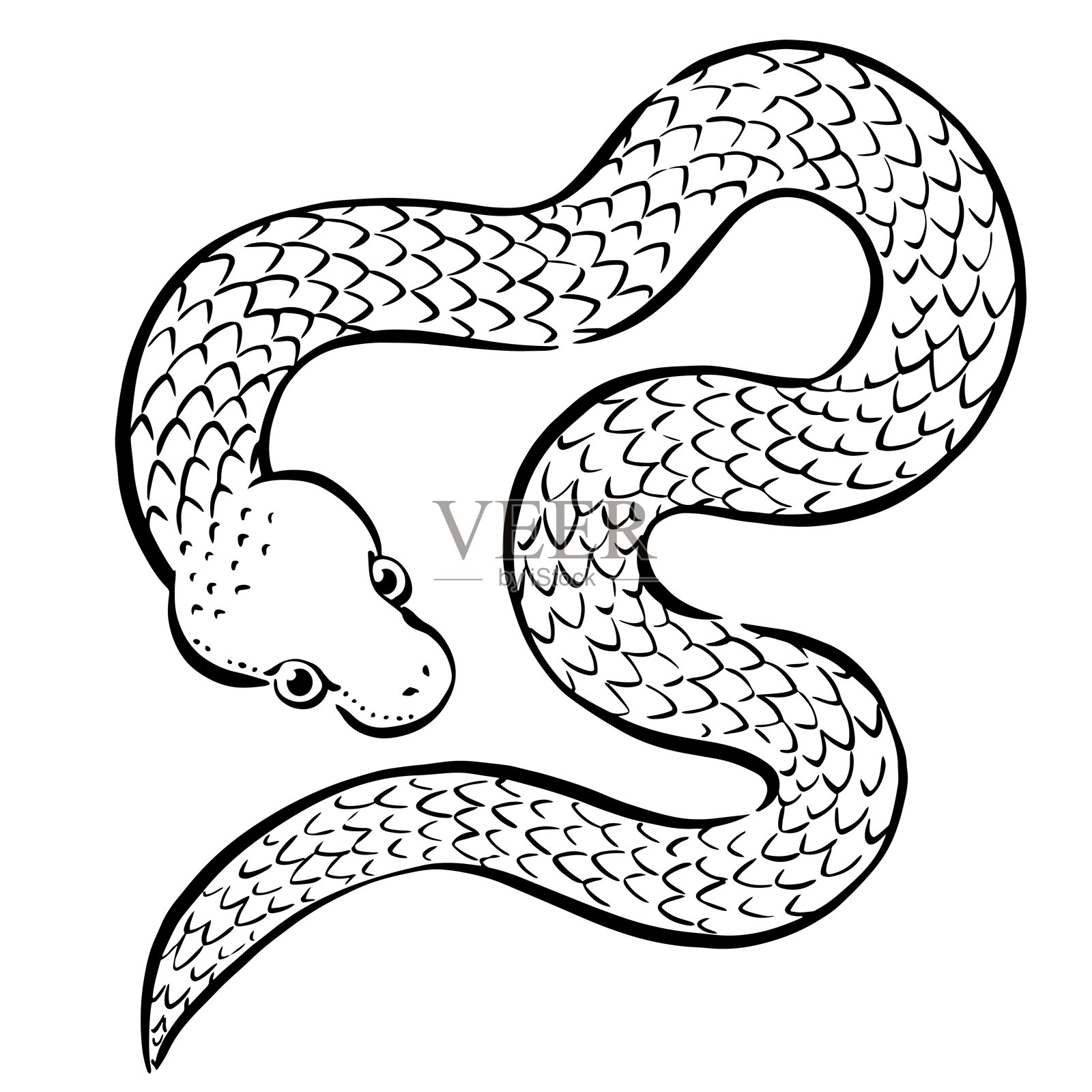 年画素材，手绘笔触蛇插画插画图片素材