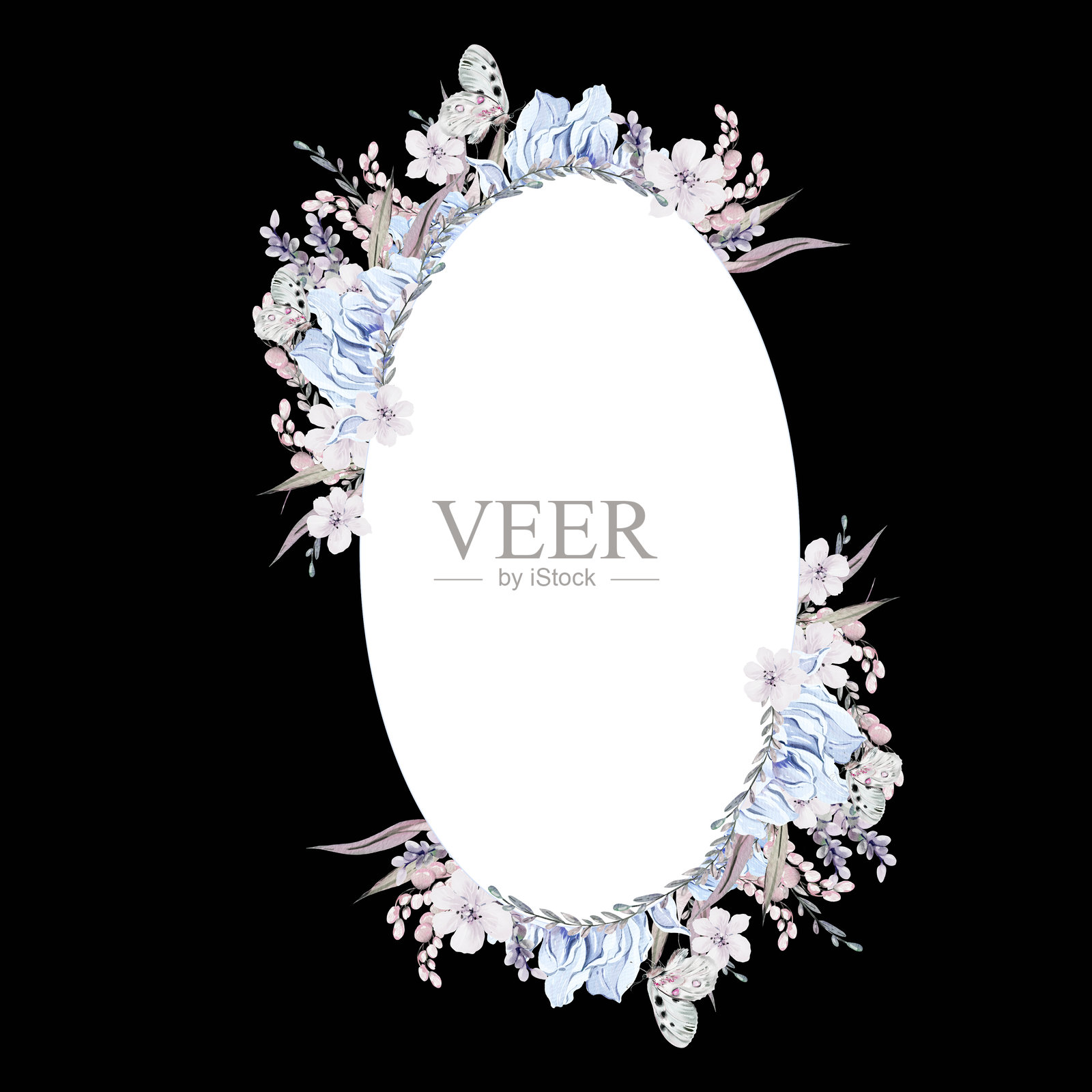 美丽的水彩花环与树叶和牡丹花。插画图片素材