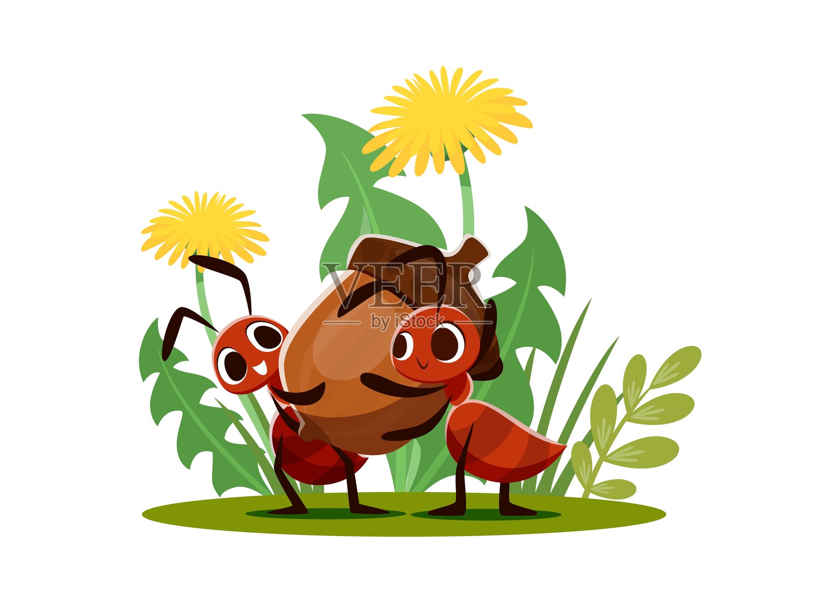 蚂蚁人物扛着橡子自然夏天的场景插画图片素材