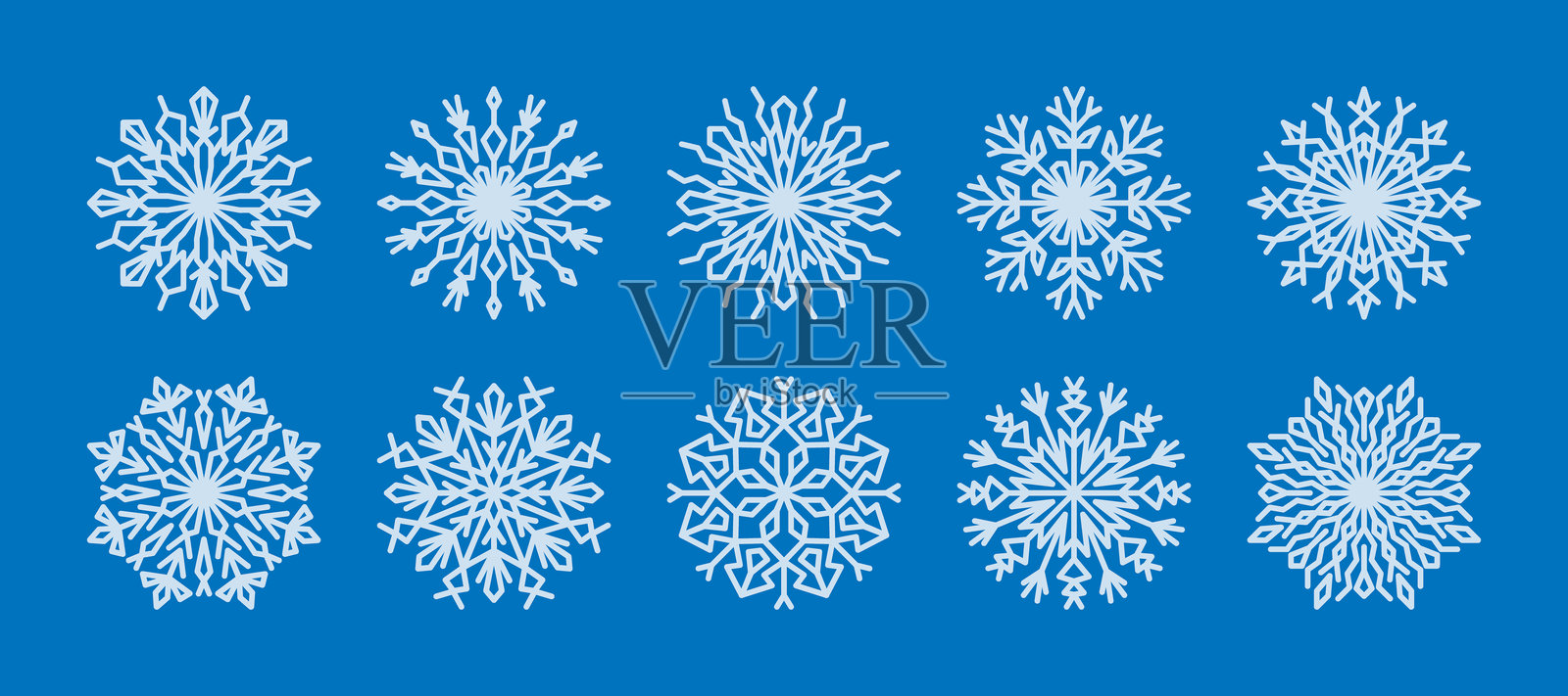 白色几何线雪花。雪花冬天的设计、装饰。冬季装饰元素的白色圣诞水晶。插画图片素材