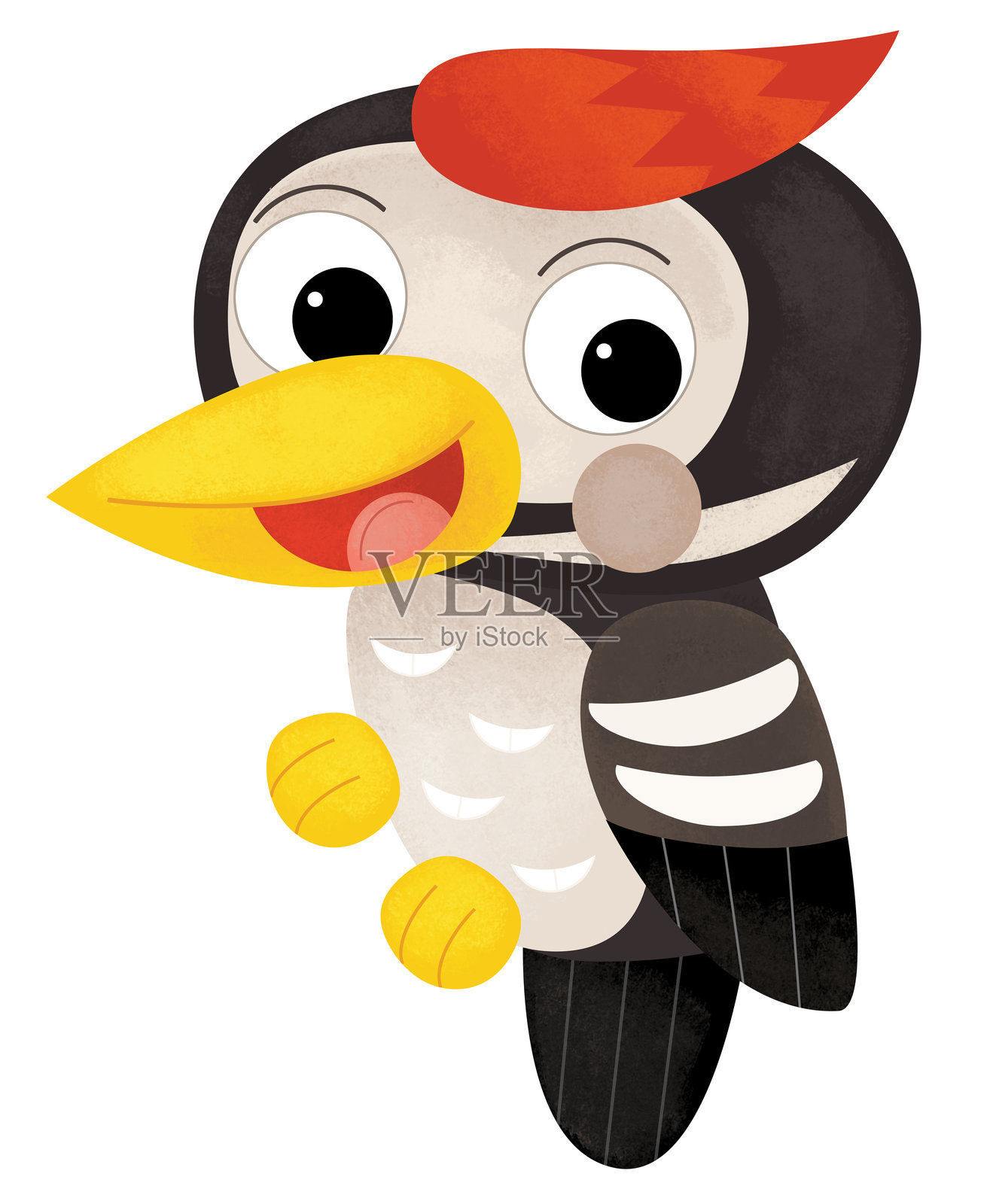 卡通场景与快乐的啄木鸟森林动物鸟孤立在白色背景插图的孩子插画图片素材