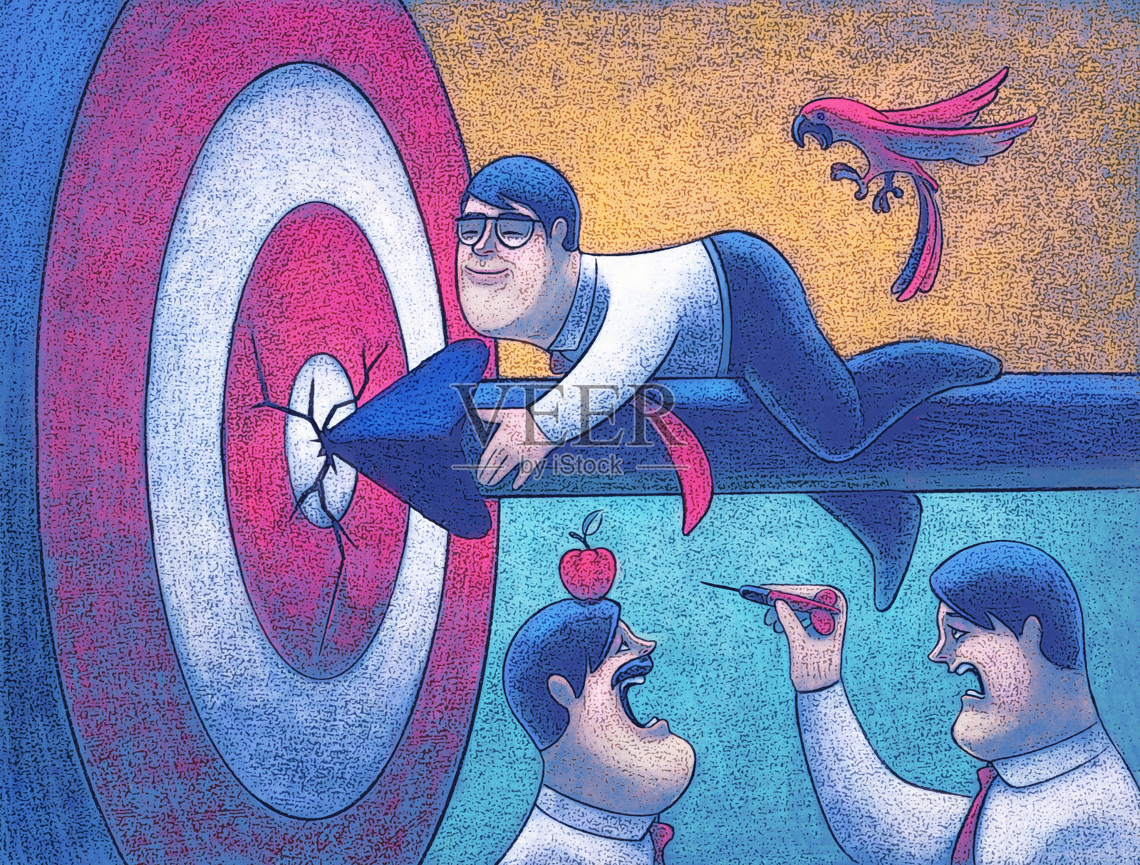 商人拿着射中靶心的箭插画图片素材