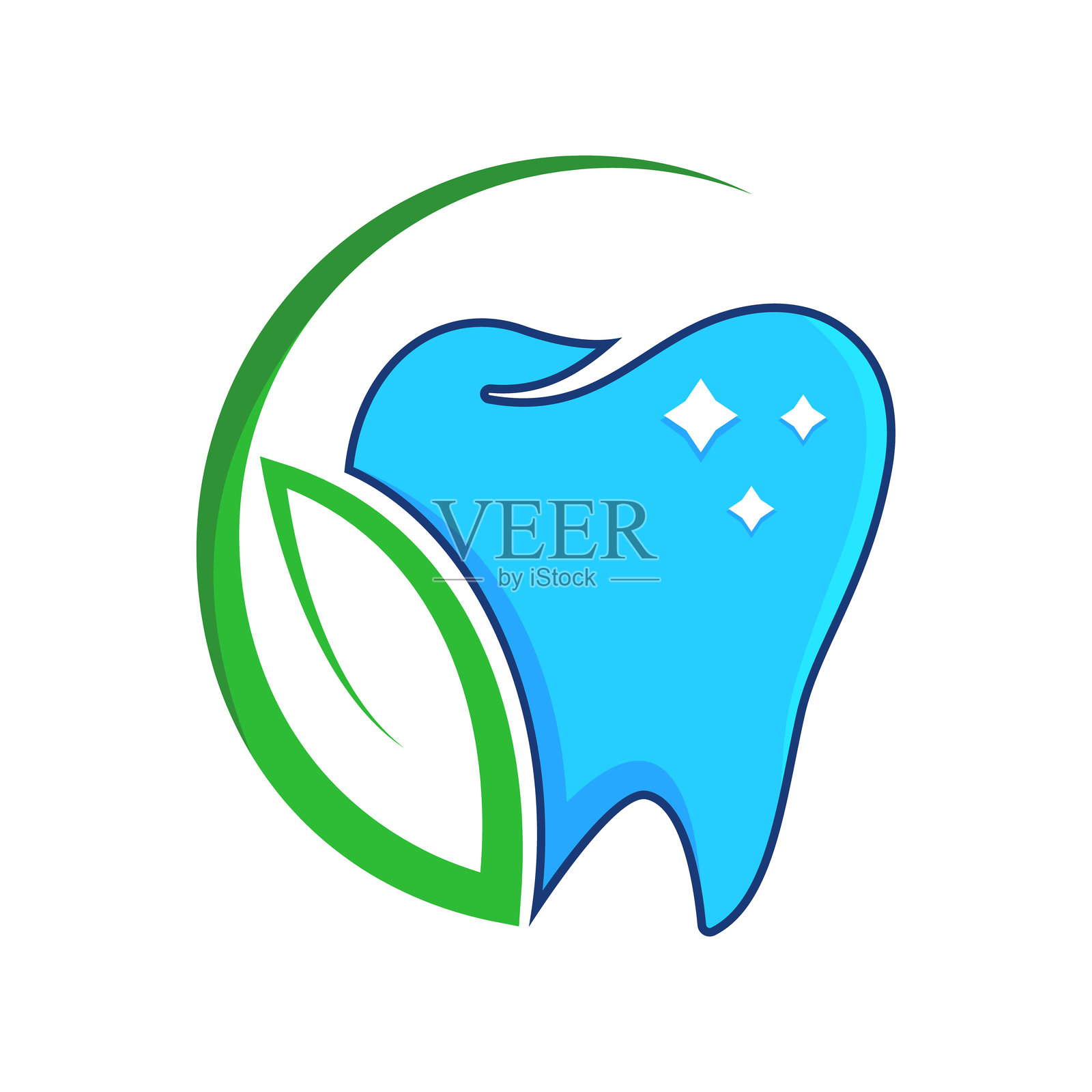 绿色新鲜牙齿牙叶标志矢量设计。插画图片素材