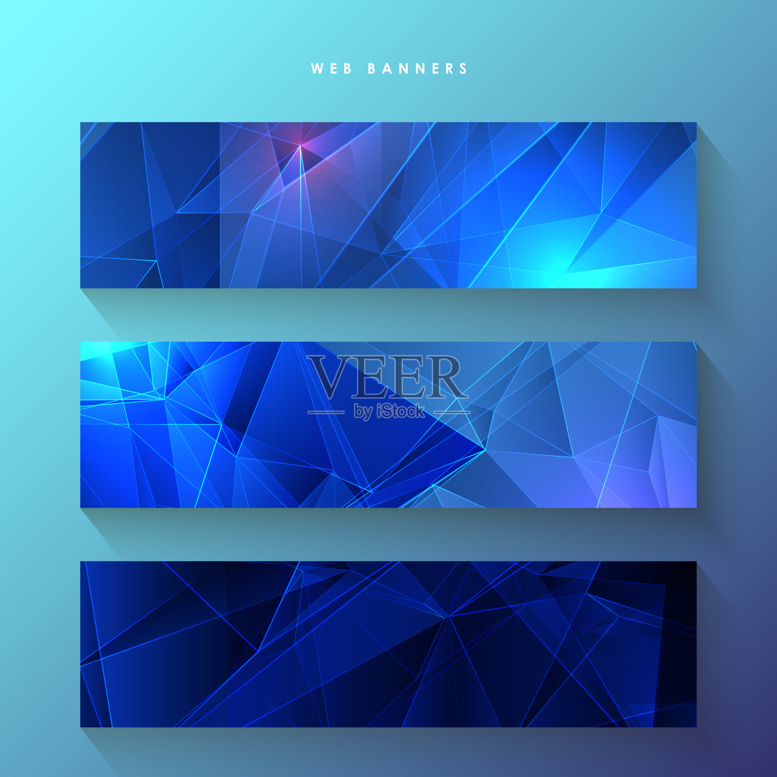 一组带有抽象三角形背景的三个网页横幅插画图片素材