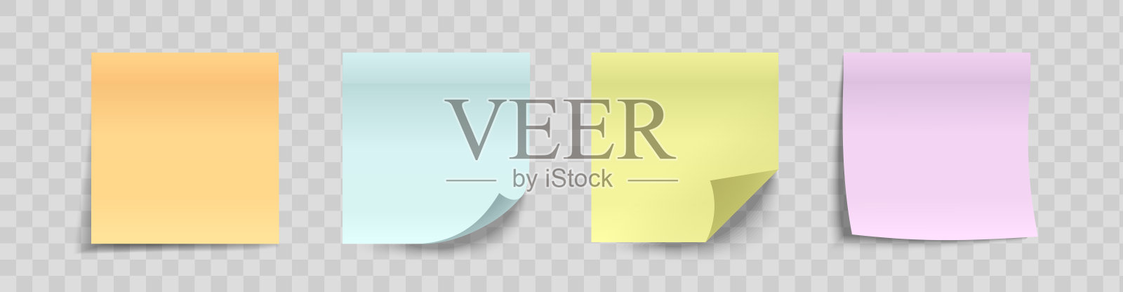 一套彩色纸贴纸。有卷曲角的粘性传单。方形笔记本纸。逼真的矢量插图插画图片素材