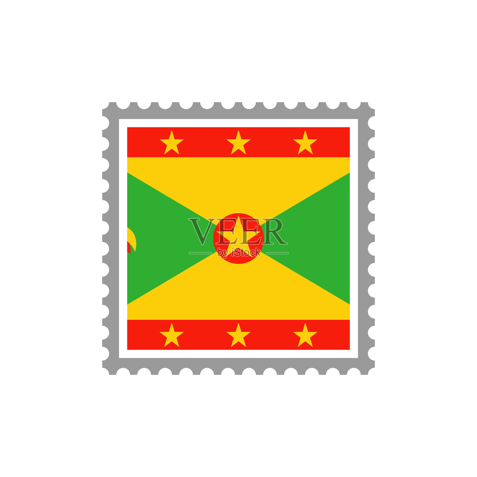 格林纳达-国旗邮票扁平图标。插画图片素材