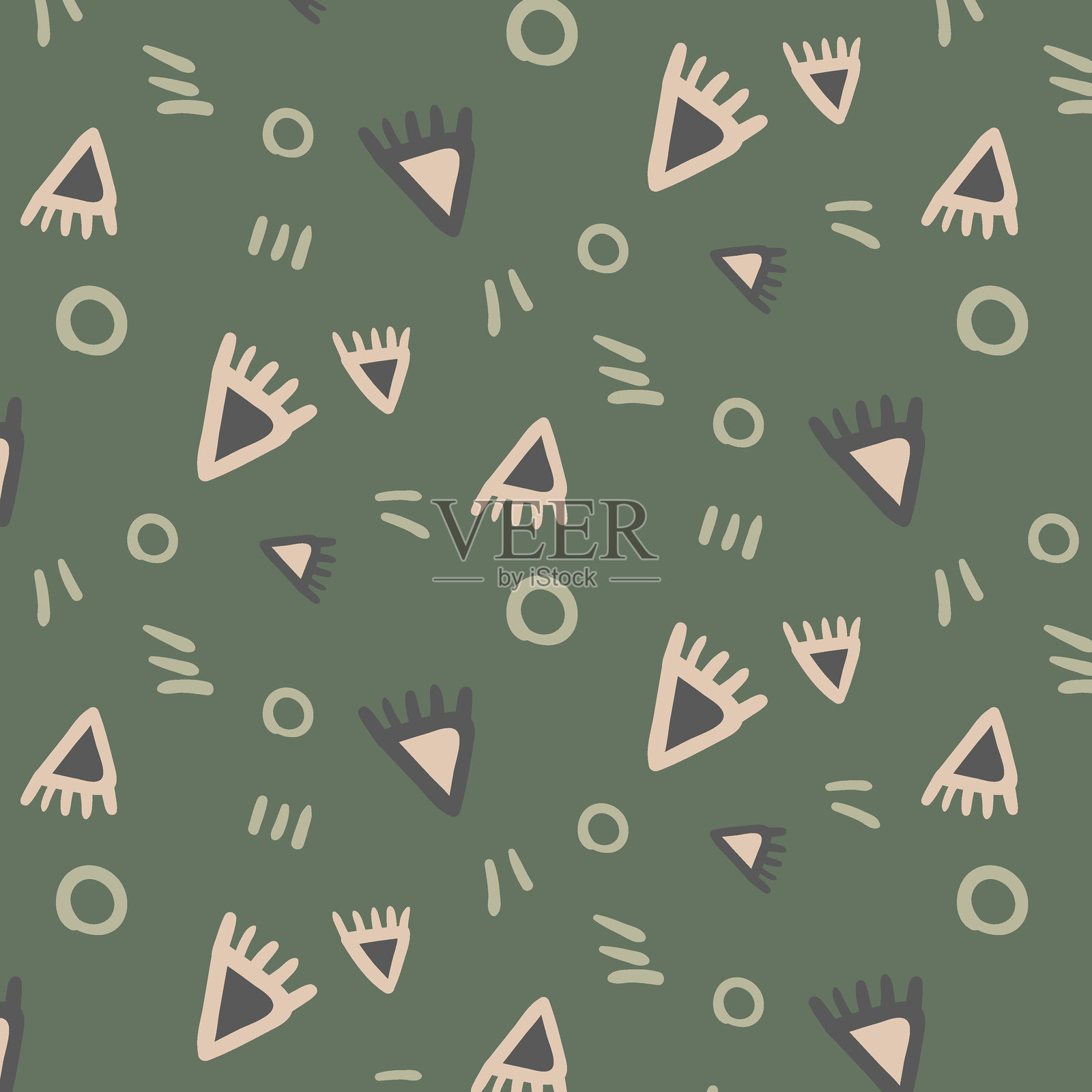 重复绿色泥布图案与简单的几何形状在大地色调插画图片素材