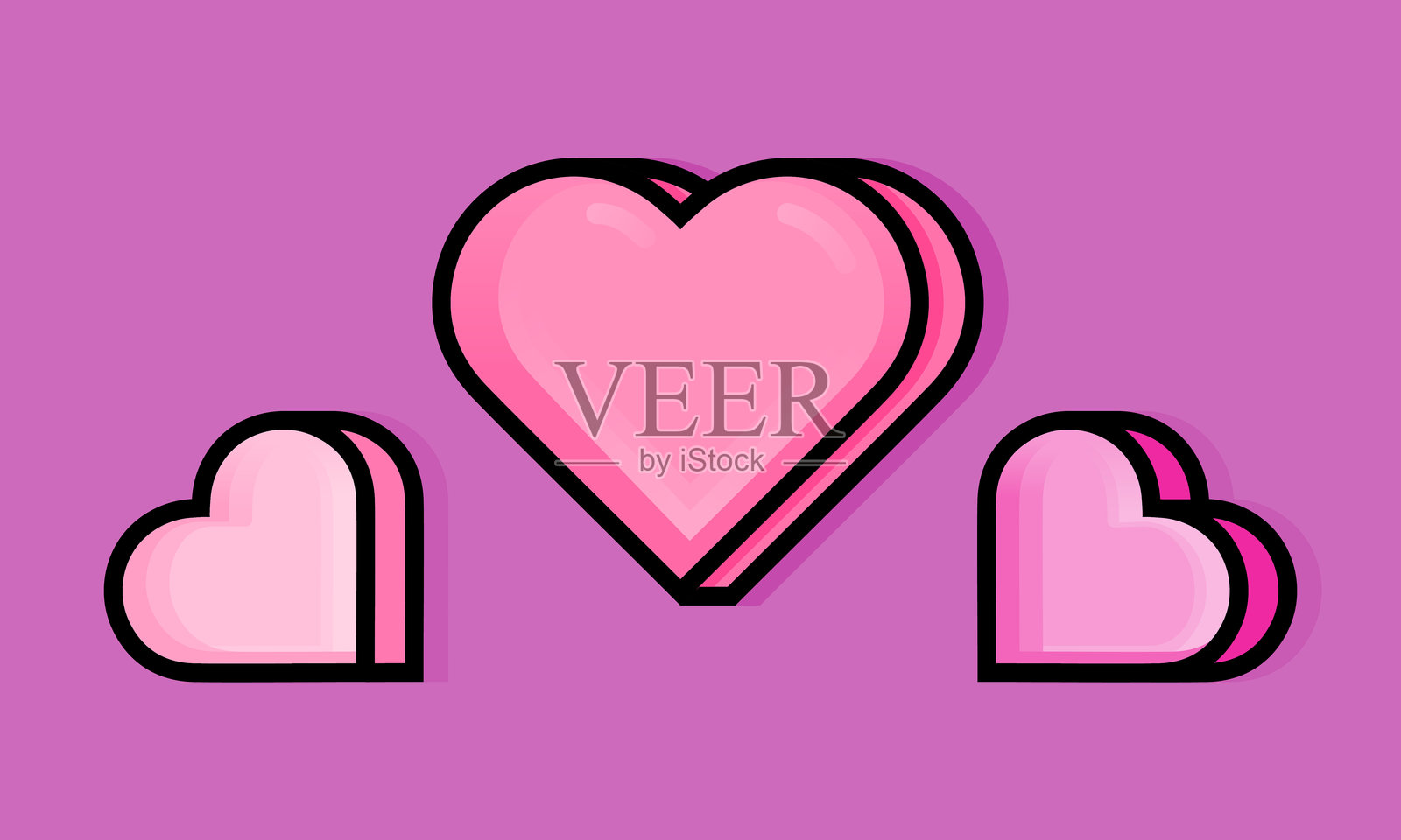 卡通插图的三个心形符号的爱与轮廓。可以用于生日、聚会、情人节、庆祝活动和印在t恤、卫衣、手提袋上吗插画图片素材