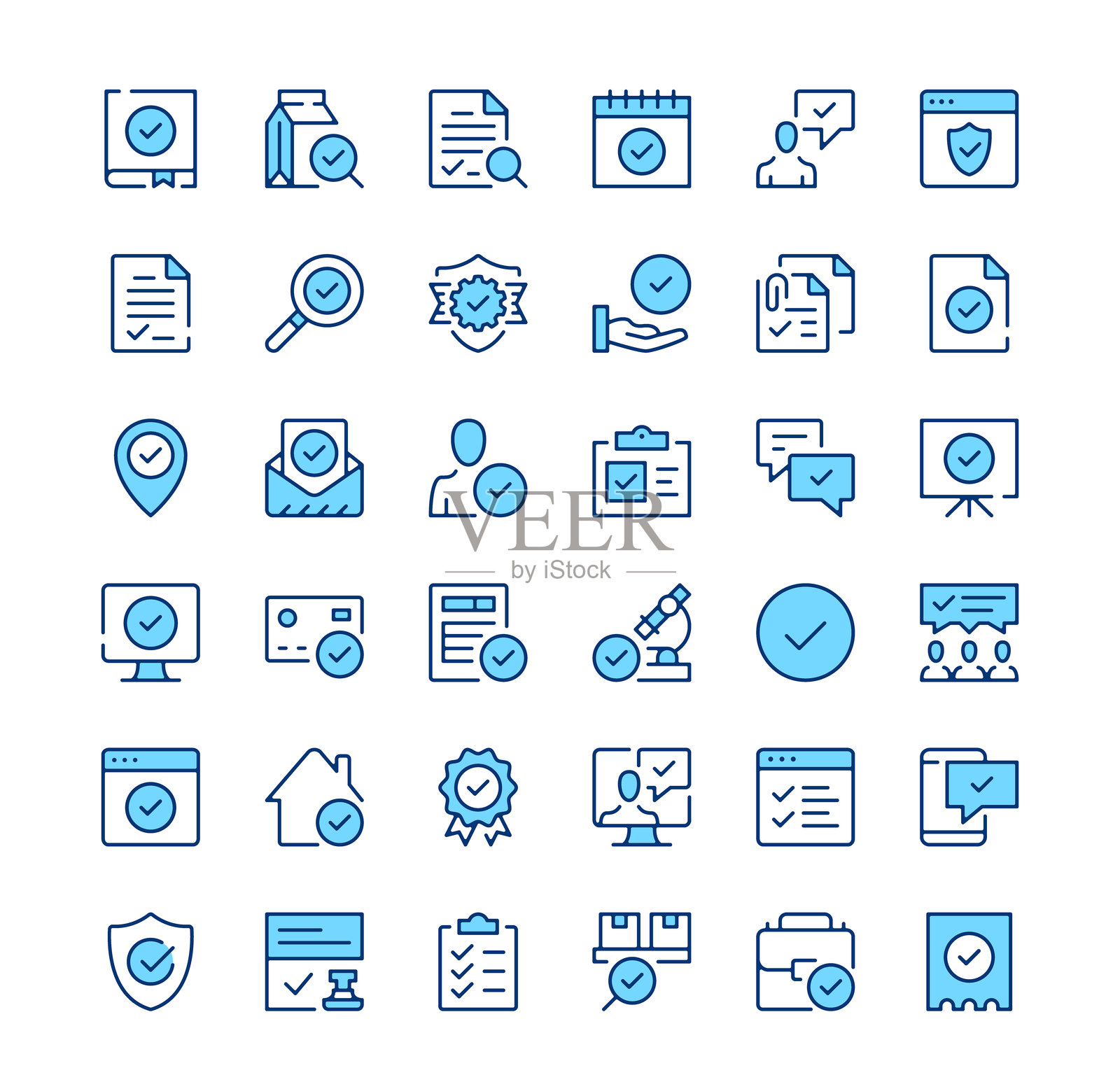 选中标记图标。大纲符号。矢量蓝线图标集插画图片素材