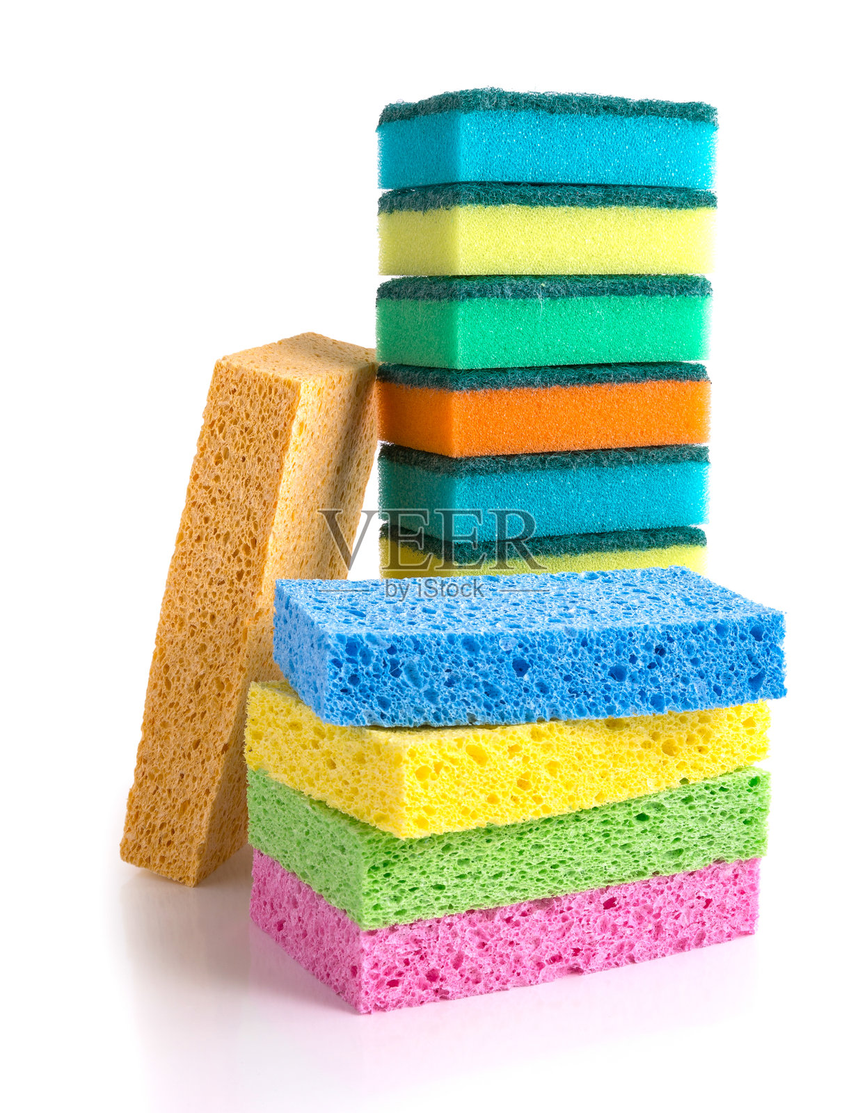 一堆五颜六色的清洁海绵照片摄影图片