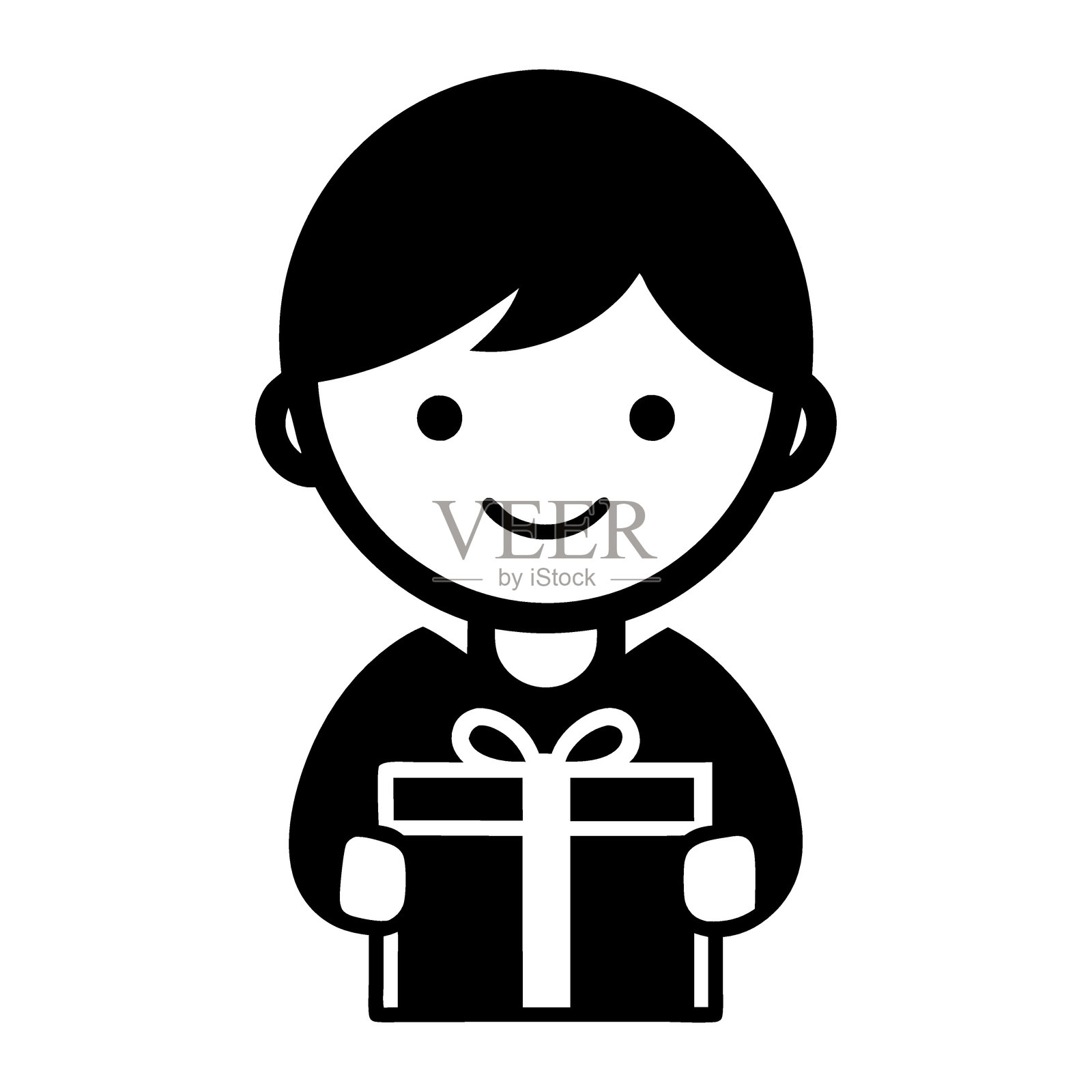 快乐男孩拿着礼盒图标。礼物，欢乐，节日，幸福，生日，惊喜，节日，卡通，欢快，庆祝，可爱，插图，人物，有趣，善良，礼物。插画图片素材