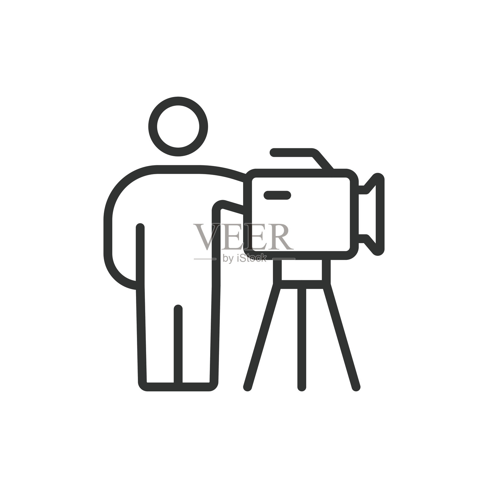 摄影师，负责线路设计。摄影师，摄像师，拍摄，视频制作，摄制组，录音，白色背景矢量相机。摄影师可编辑笔画图标。插画图片素材