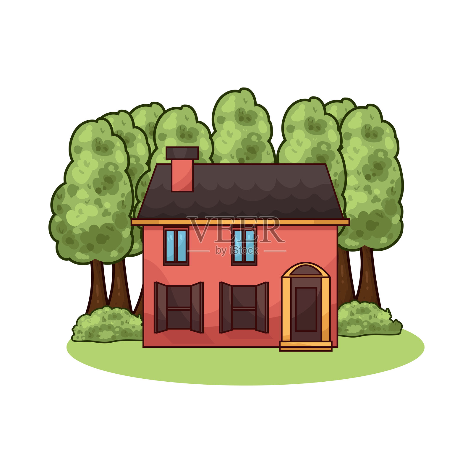 有树的房子插画图片素材