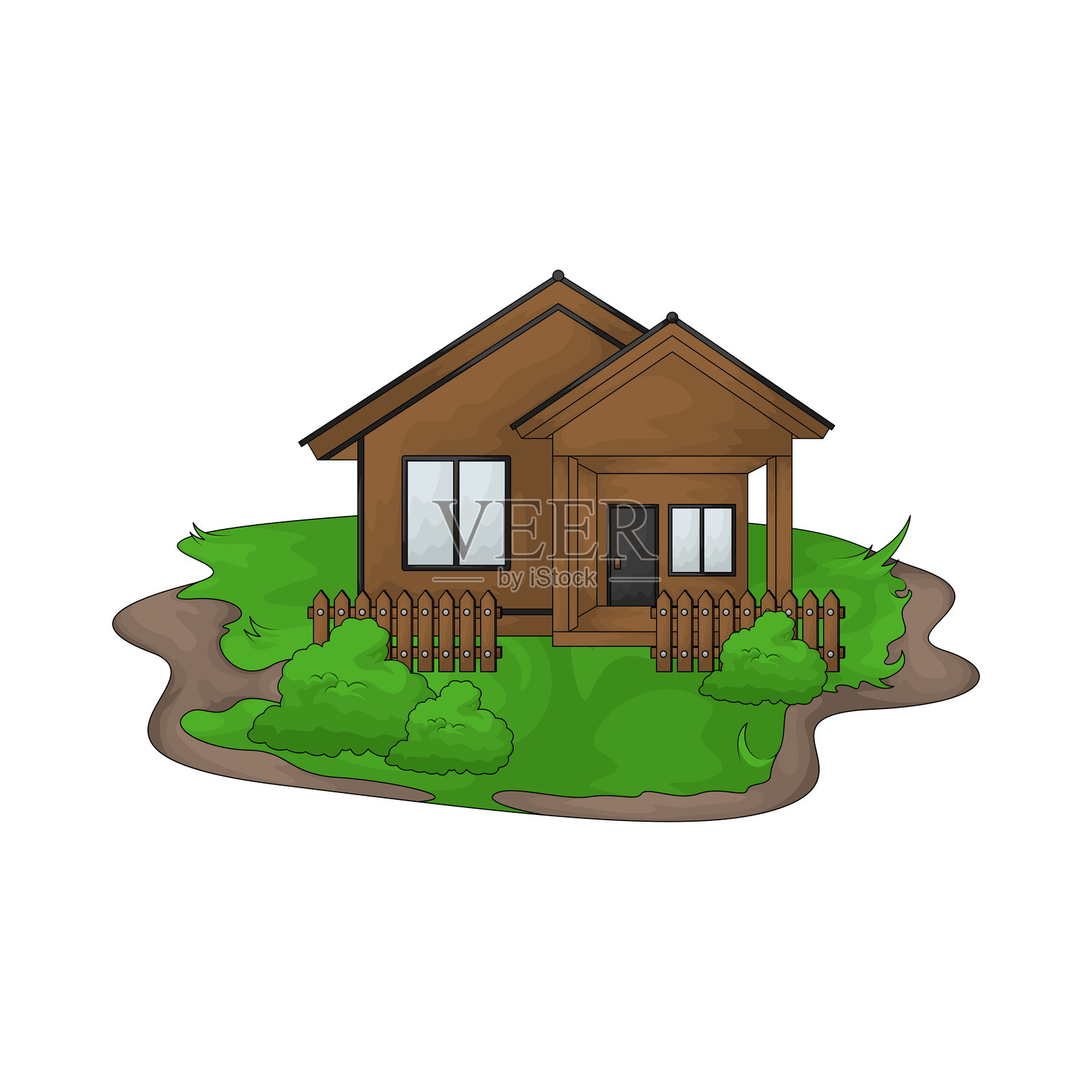 有绿草坪的房子插画图片素材