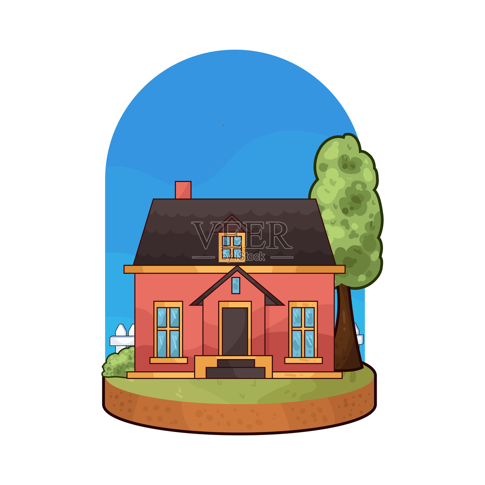 有树的房子插画图片素材