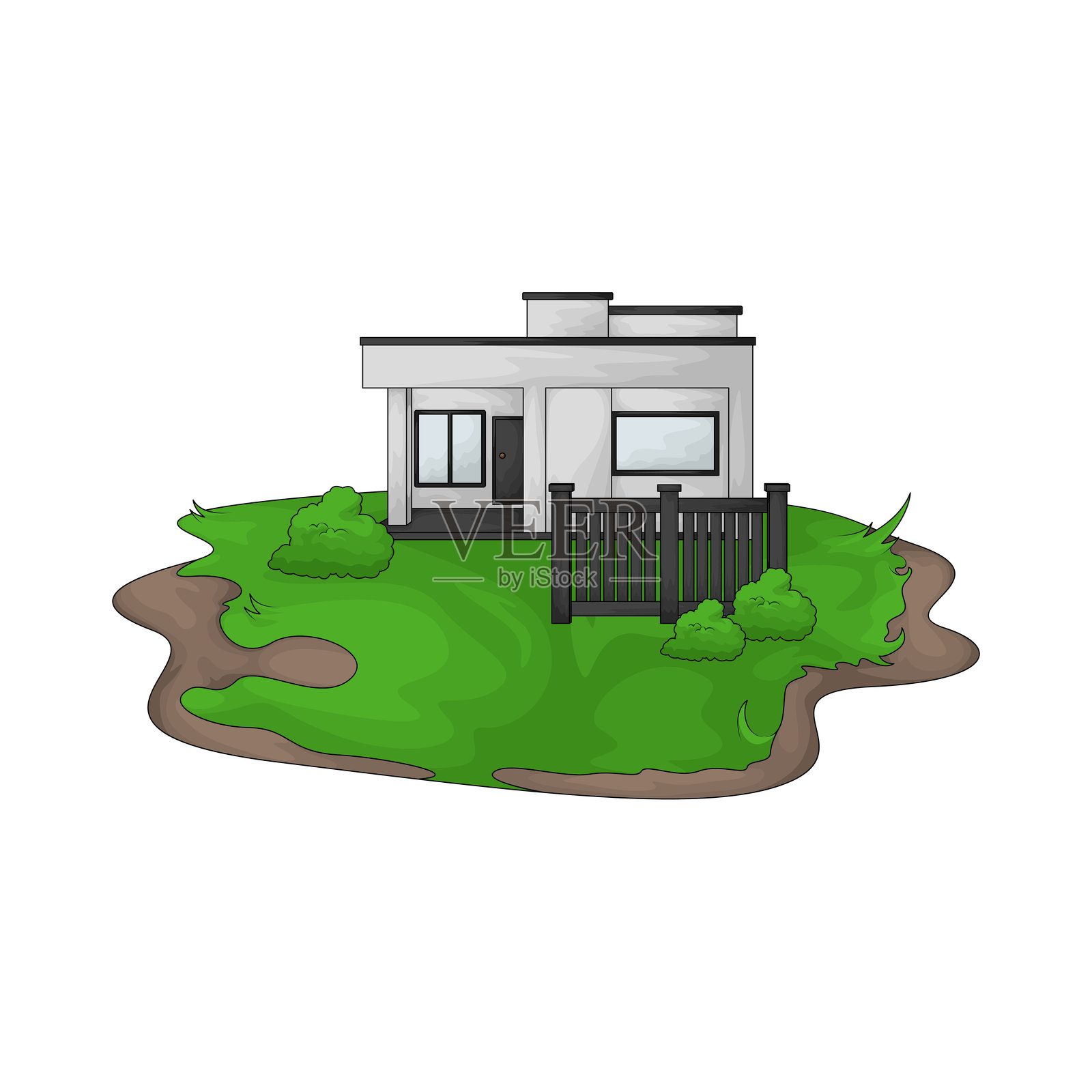 有绿草坪的房子插画图片素材