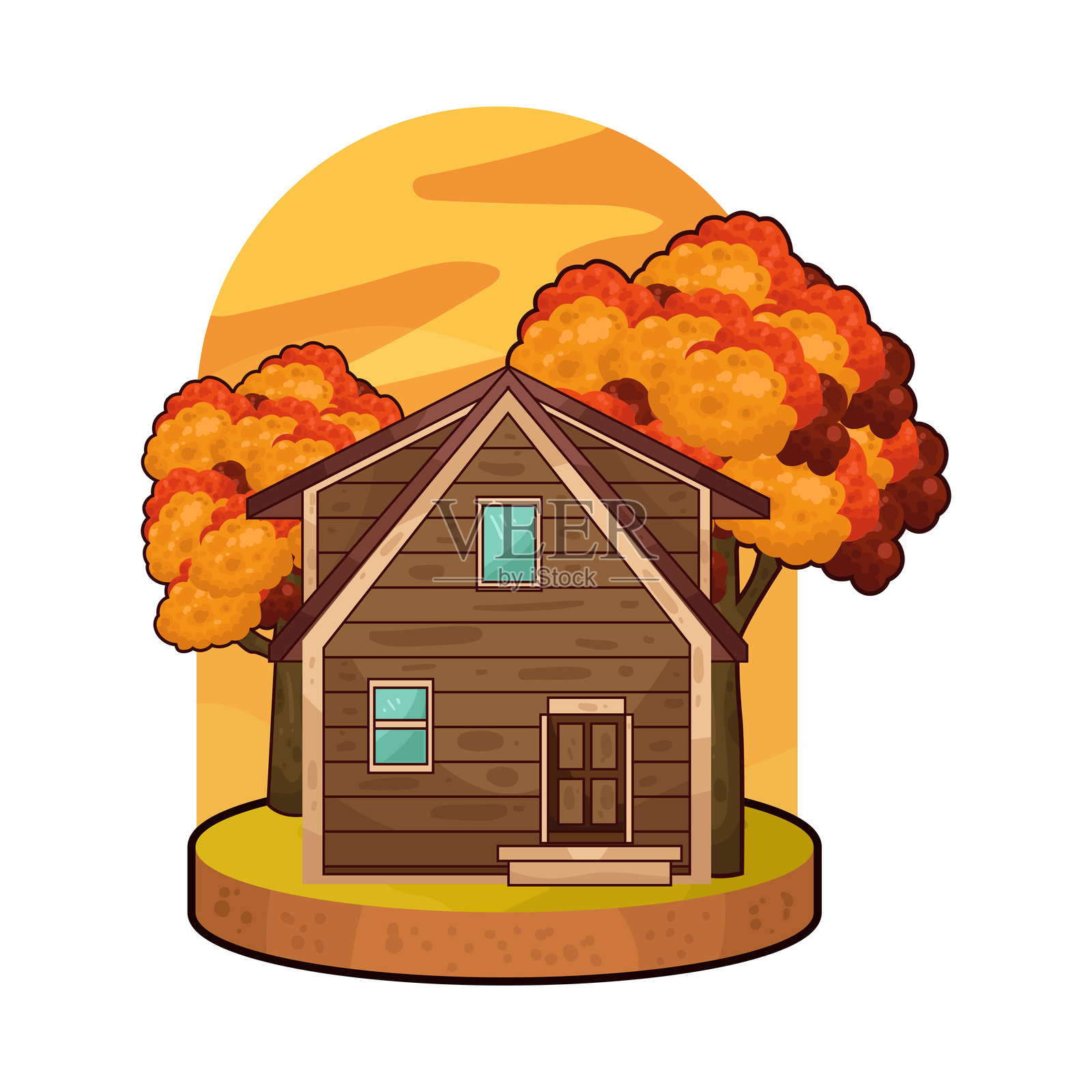 秋天的房子插画图片素材