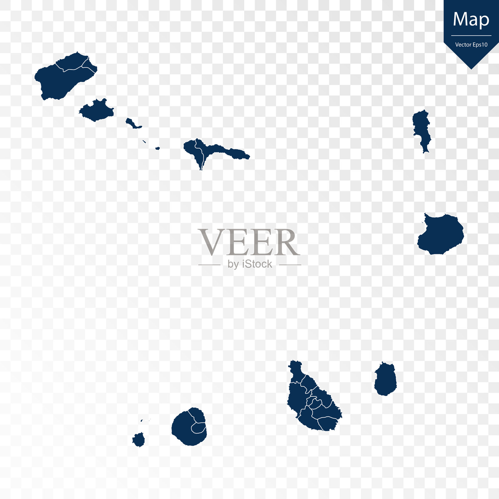 透明-高详细的佛得角蓝色地图。插画图片素材