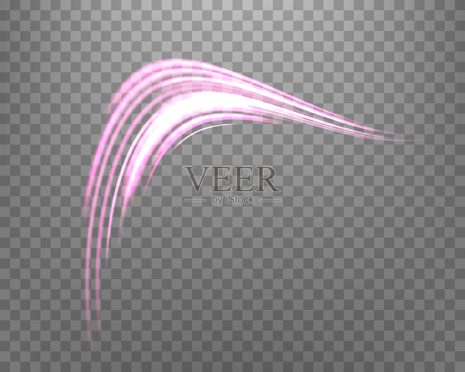 发光的粉红色线条。霓虹灯逼真的能量速度。在透明背景上的抽象光效。矢量插图。插画图片素材