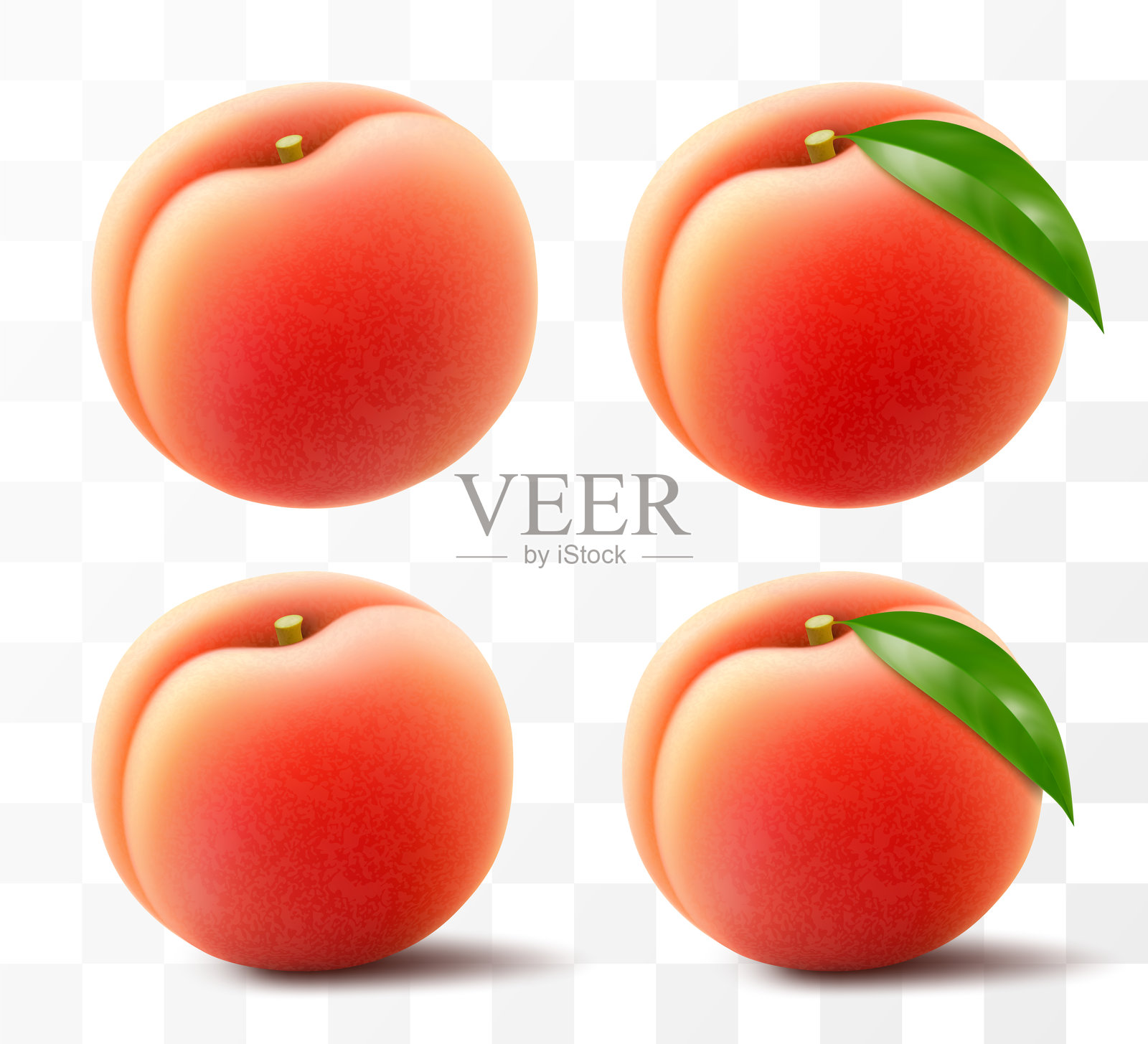 成熟多汁的桃子孤立在透明的背景上。香甜可口的水果。现实的3d矢量插图。夏天的设计。健康饮食理念，素食饮食插画图片素材