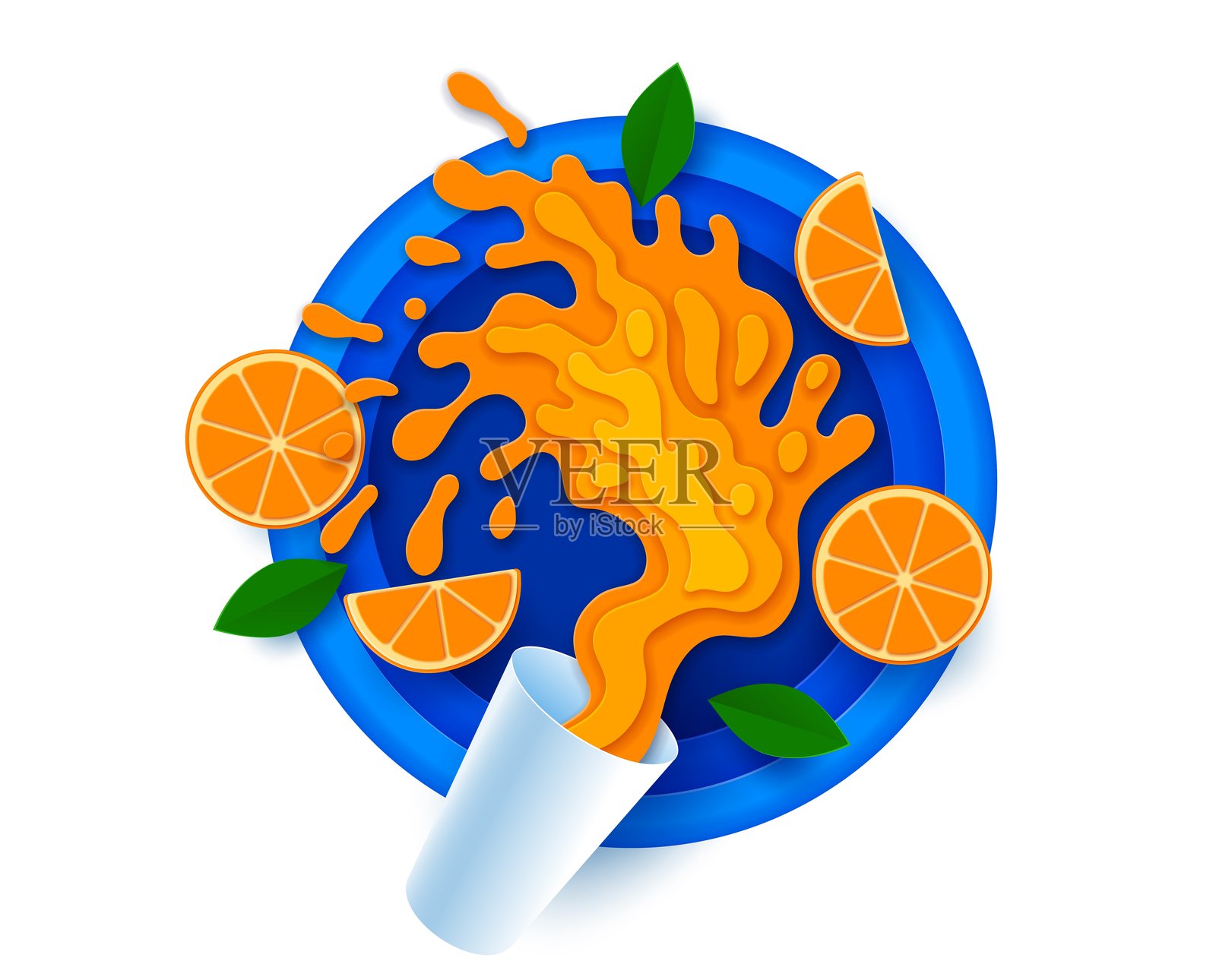 剪纸橙汁或冰沙流飞溅插画图片素材