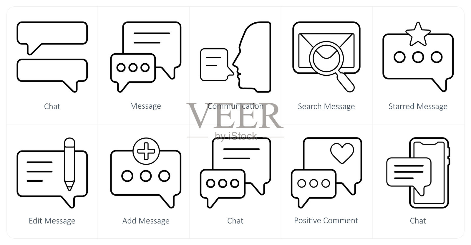一组10个混合图标作为聊天，消息，通信插画图片素材