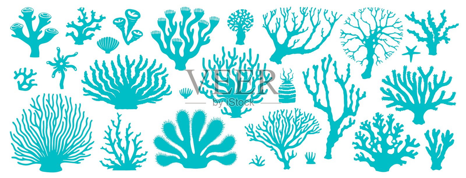 海底孤立的珊瑚礁和海藻插画图片素材