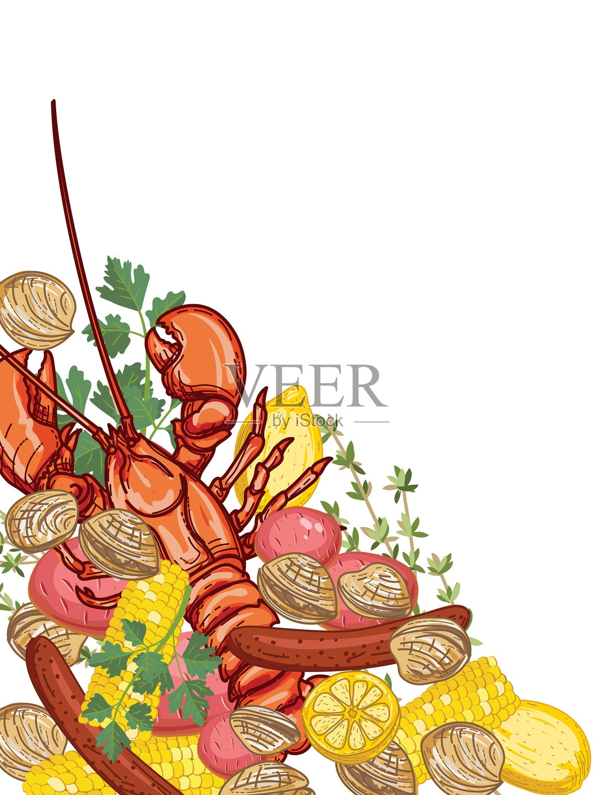 龙虾煮邀请函，没有空间给你的文字。插画图片素材