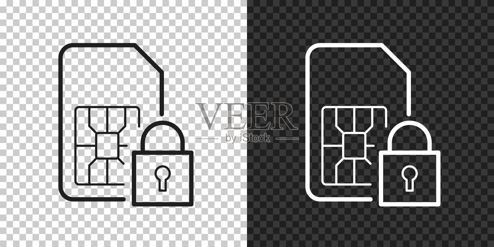 带挂锁的SIM卡。空白背景上的设计图标插画图片素材