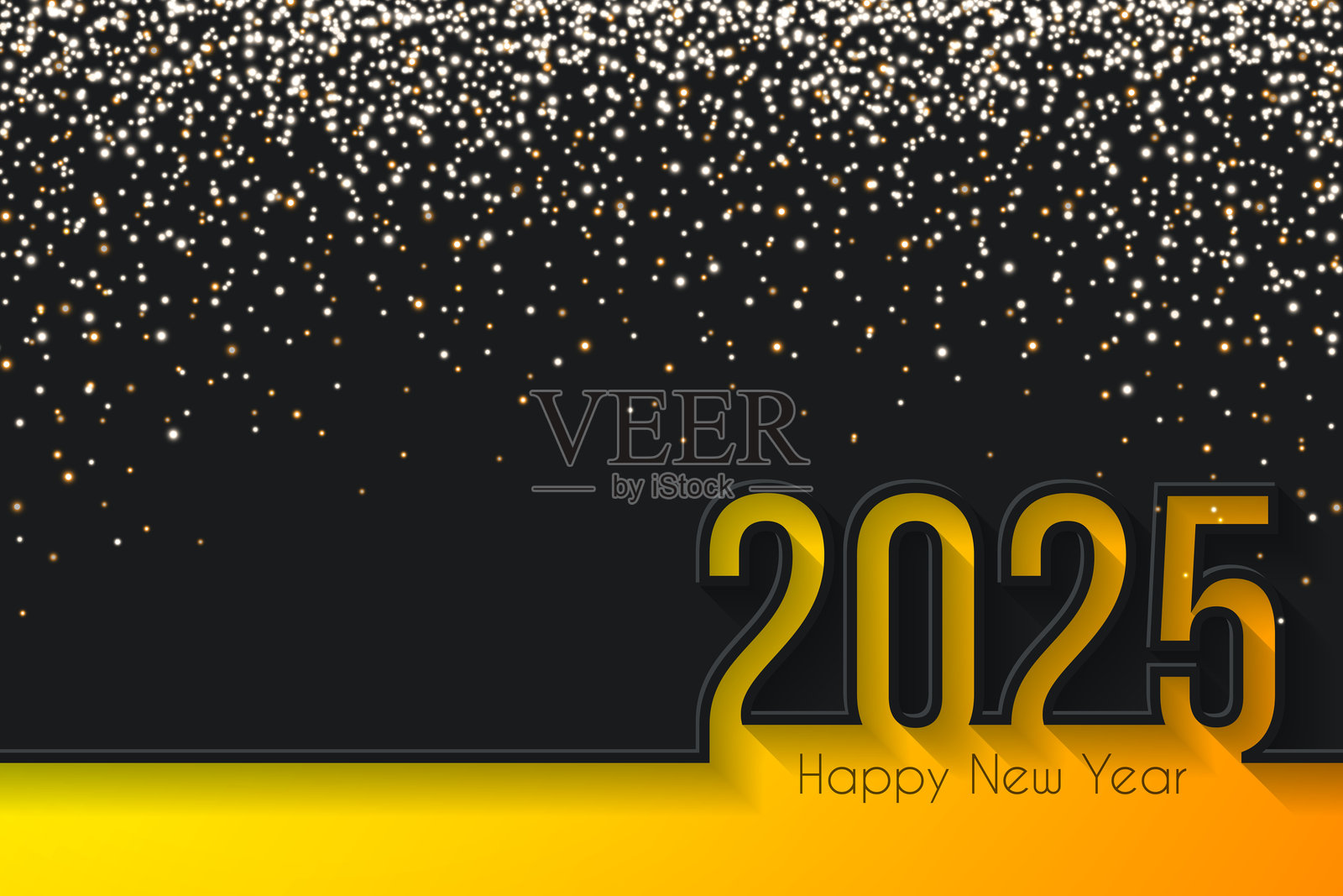 2025年新年快乐，金色闪光-黑色背景插画图片素材