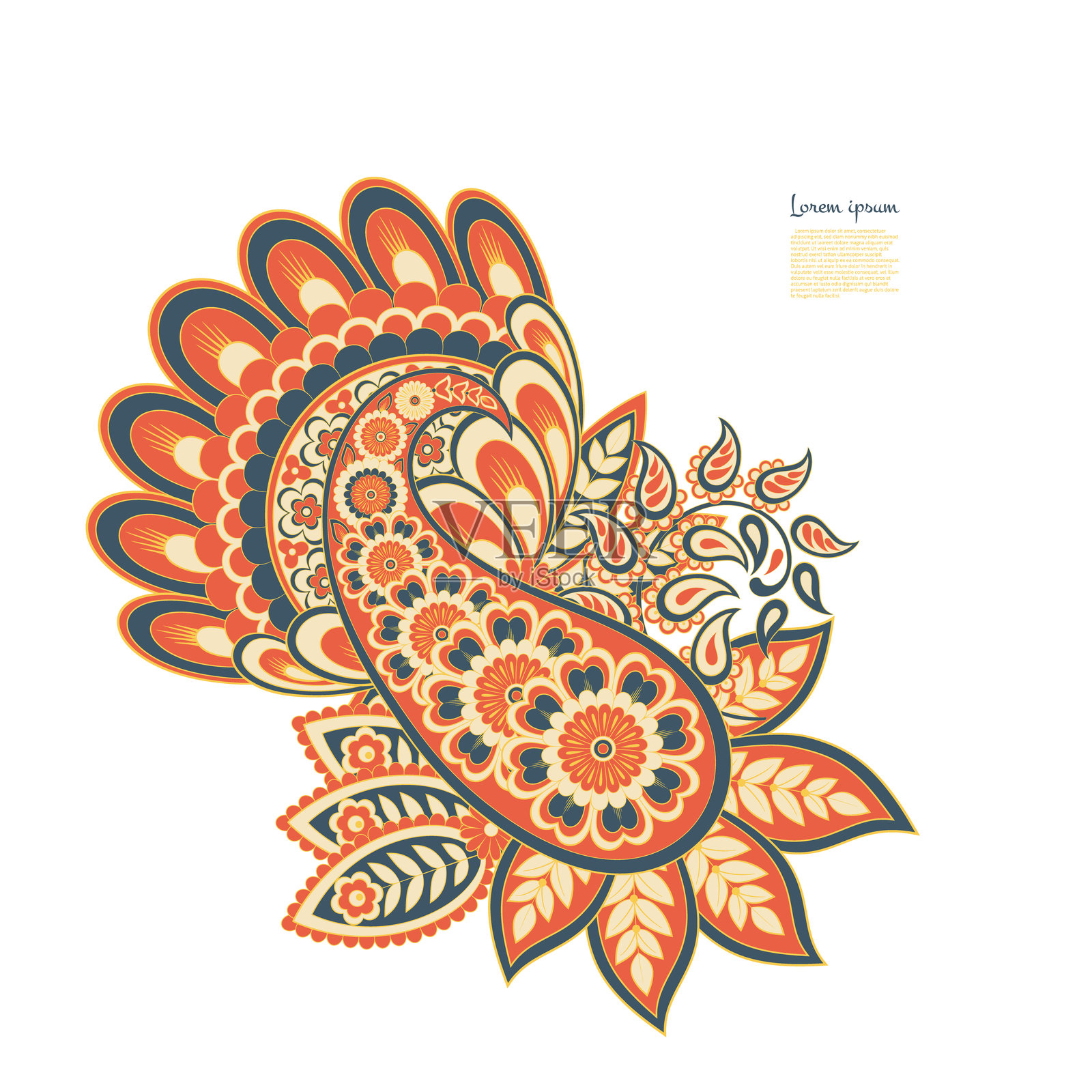 佩斯利矢量孤立图案。锦缎风格复古插图插画图片素材