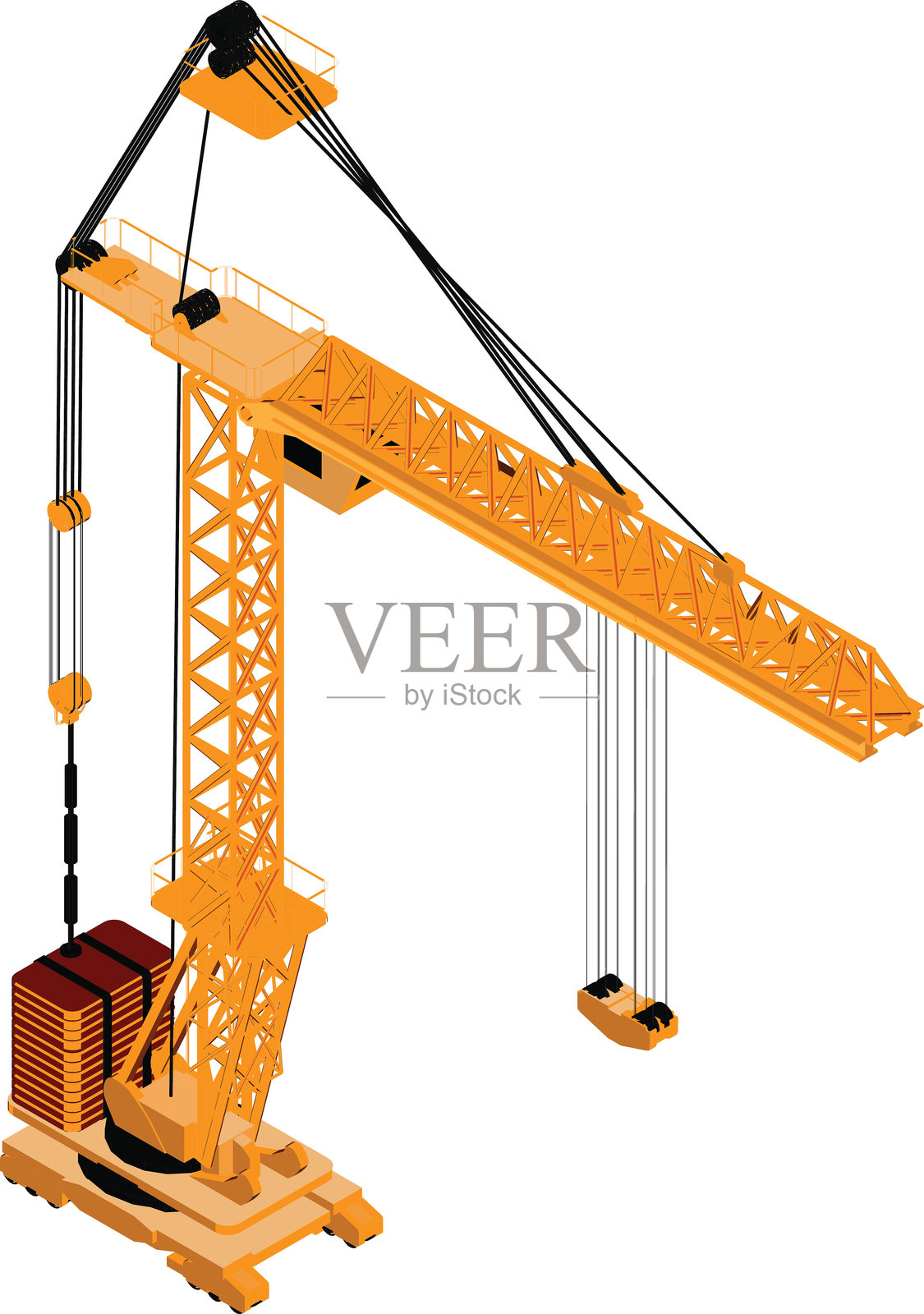 建筑起重机为建筑运输工具和物资。钢质起重机用于搬运各种各样的商品和货物。插画图片素材