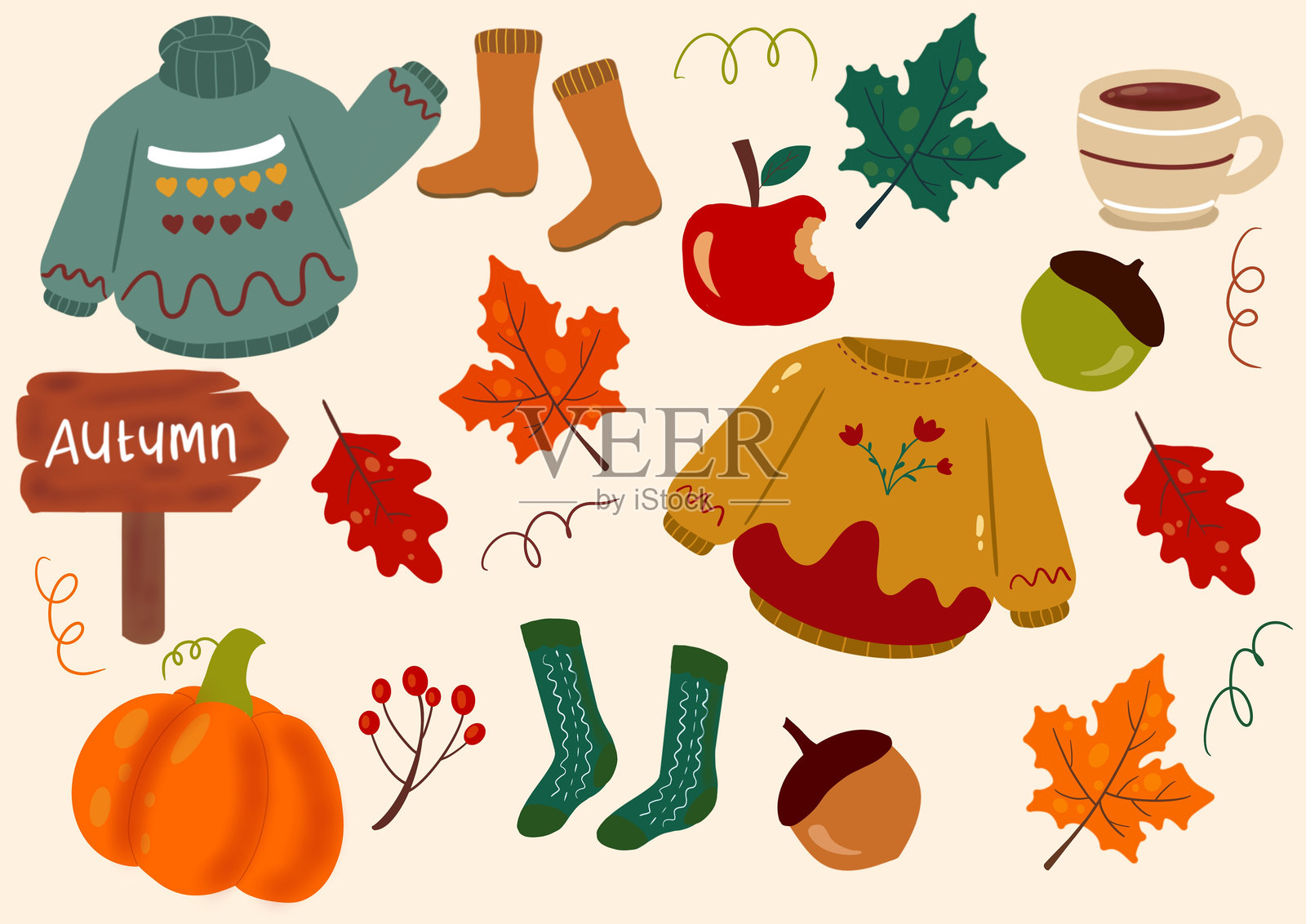 束或秋集，矢量，插图插画图片素材