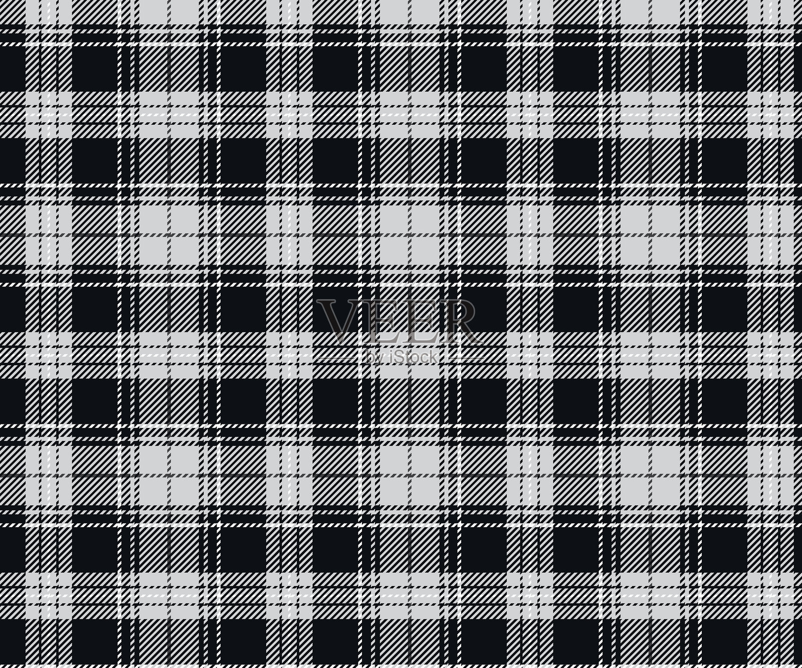 格纹织物图案，黑色，白色，无缝用于纺织品和设计服装裙裤围裙桌布毛毯或装饰。矢量插图。插画图片素材