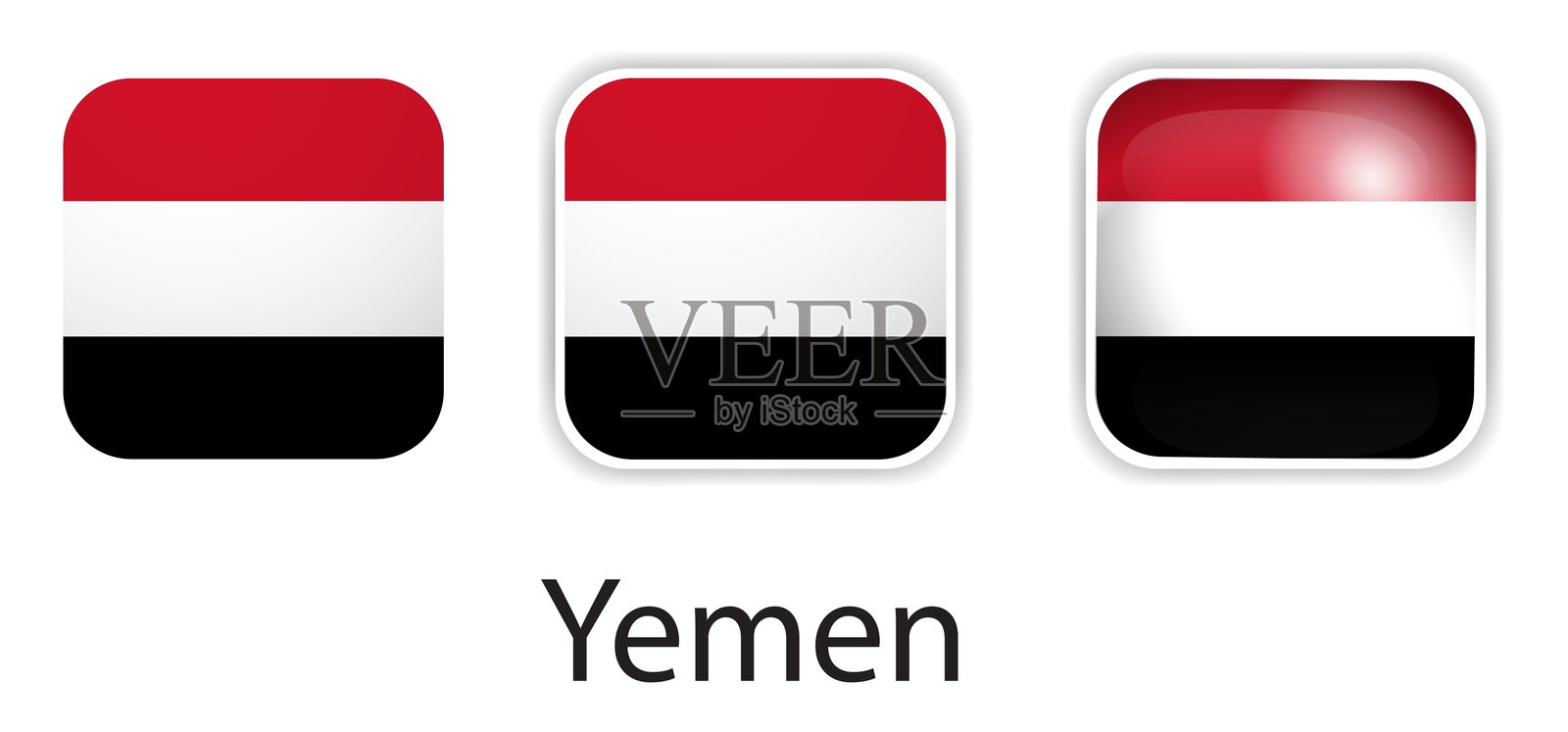 也门国旗矢量图标设置在圆角方形的形状插画图片素材
