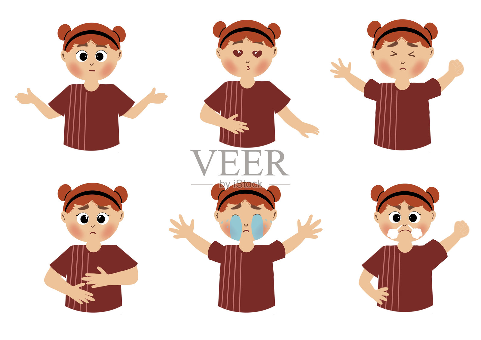 一组或一组可爱的儿童面部表情表情符号插画图片素材