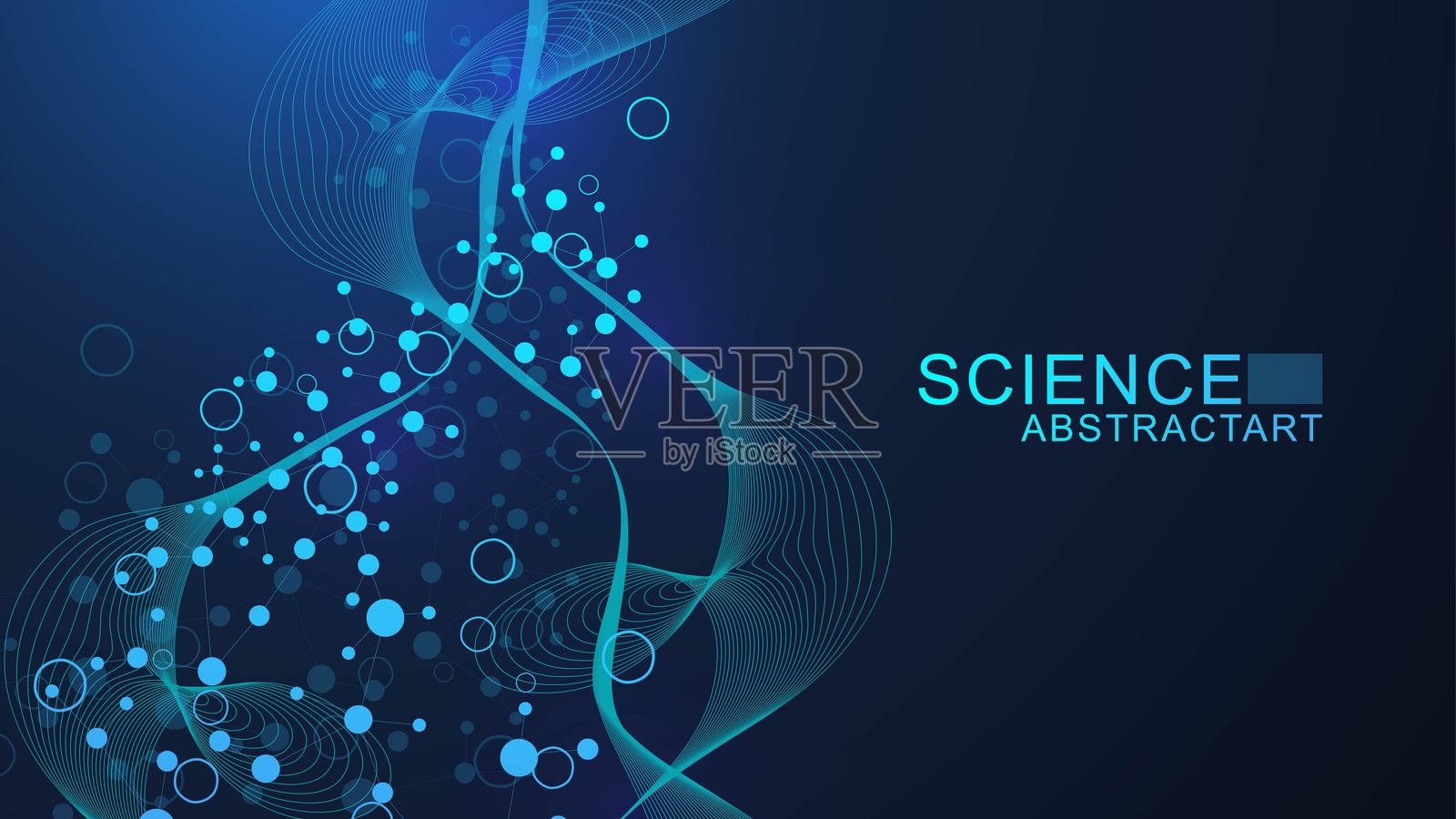现代抽象分子结构为科学或医学背景。DNA螺旋或原子可视化。分子波流抽象背景。矢量图插画图片素材