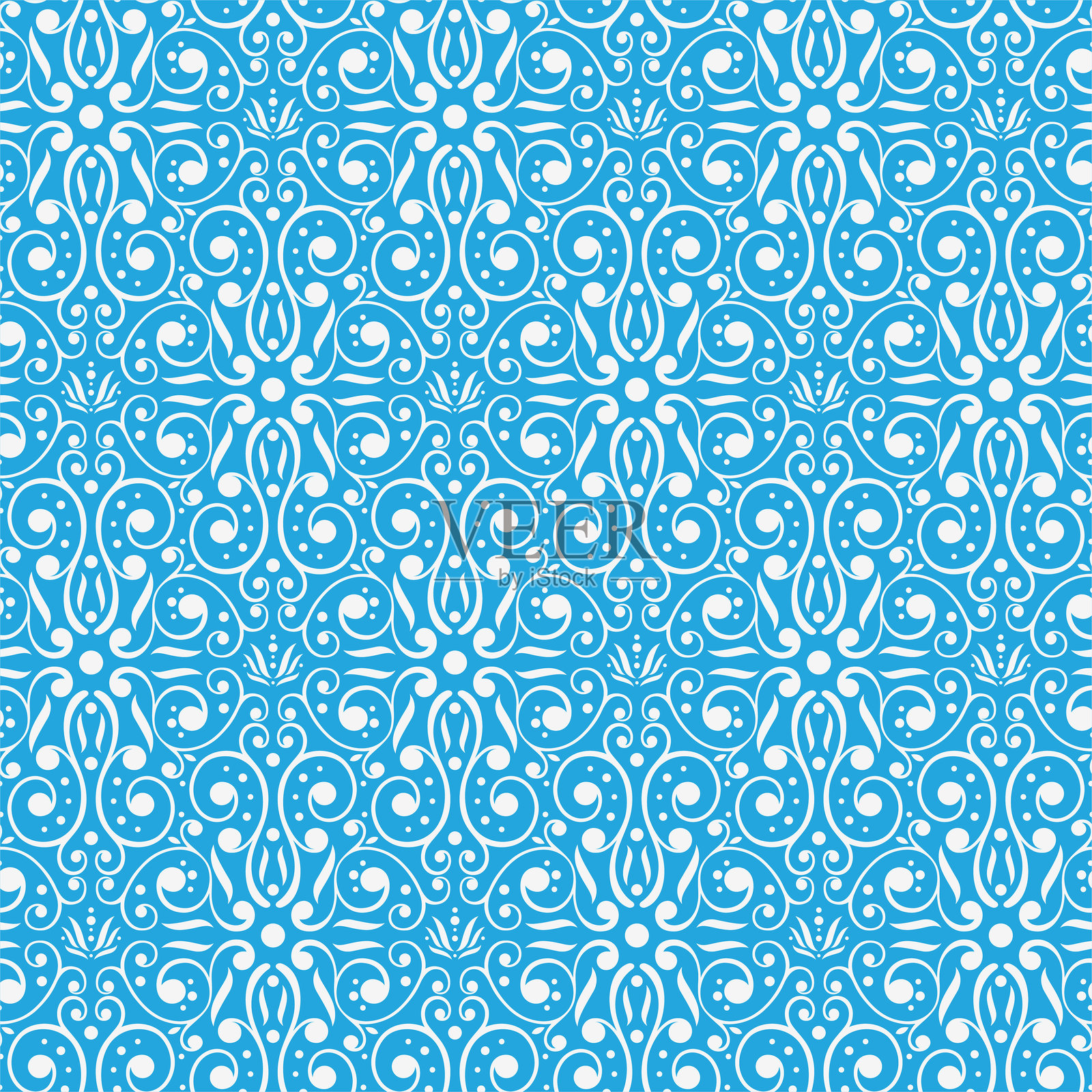 锦缎无缝花纹。蓝色和白色的纹理。矢量插图。包装纸、纺织品。好看的背景插画图片素材