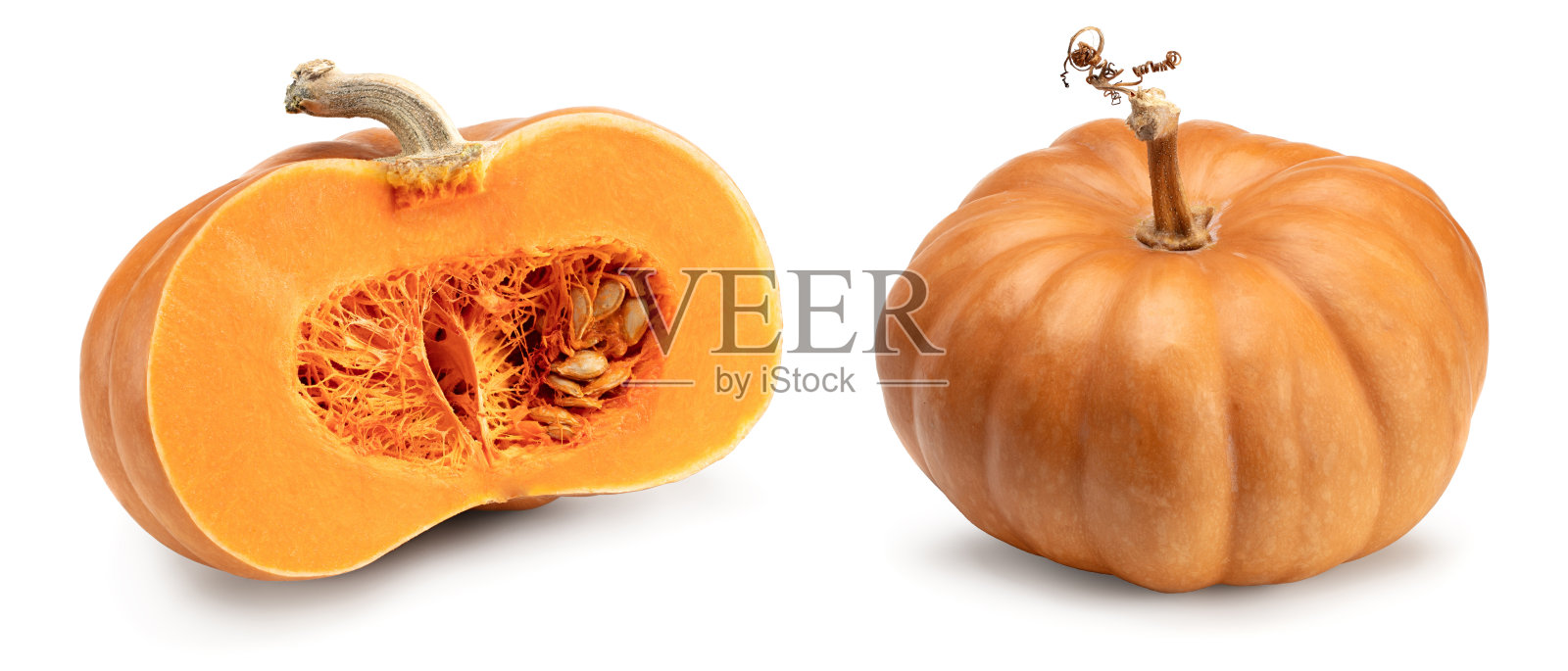 白色背景上孤立的南瓜片。剪切路径照片摄影图片
