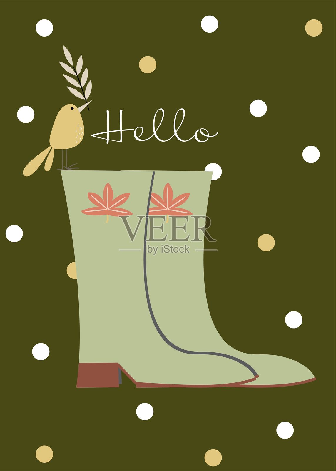 丰收节日海报和秋天贺卡与秋天的象征和靴子插画图片素材