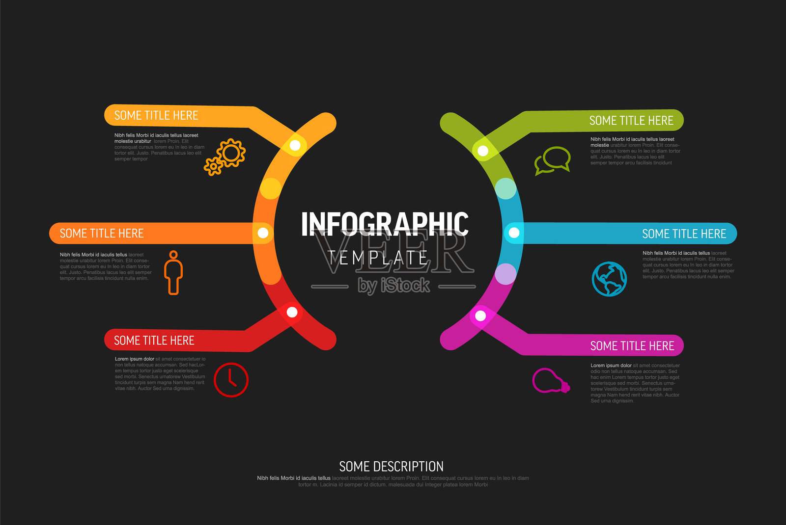 infographic-thick-line-circle-two-groups-horizontal-dark插画图片素材