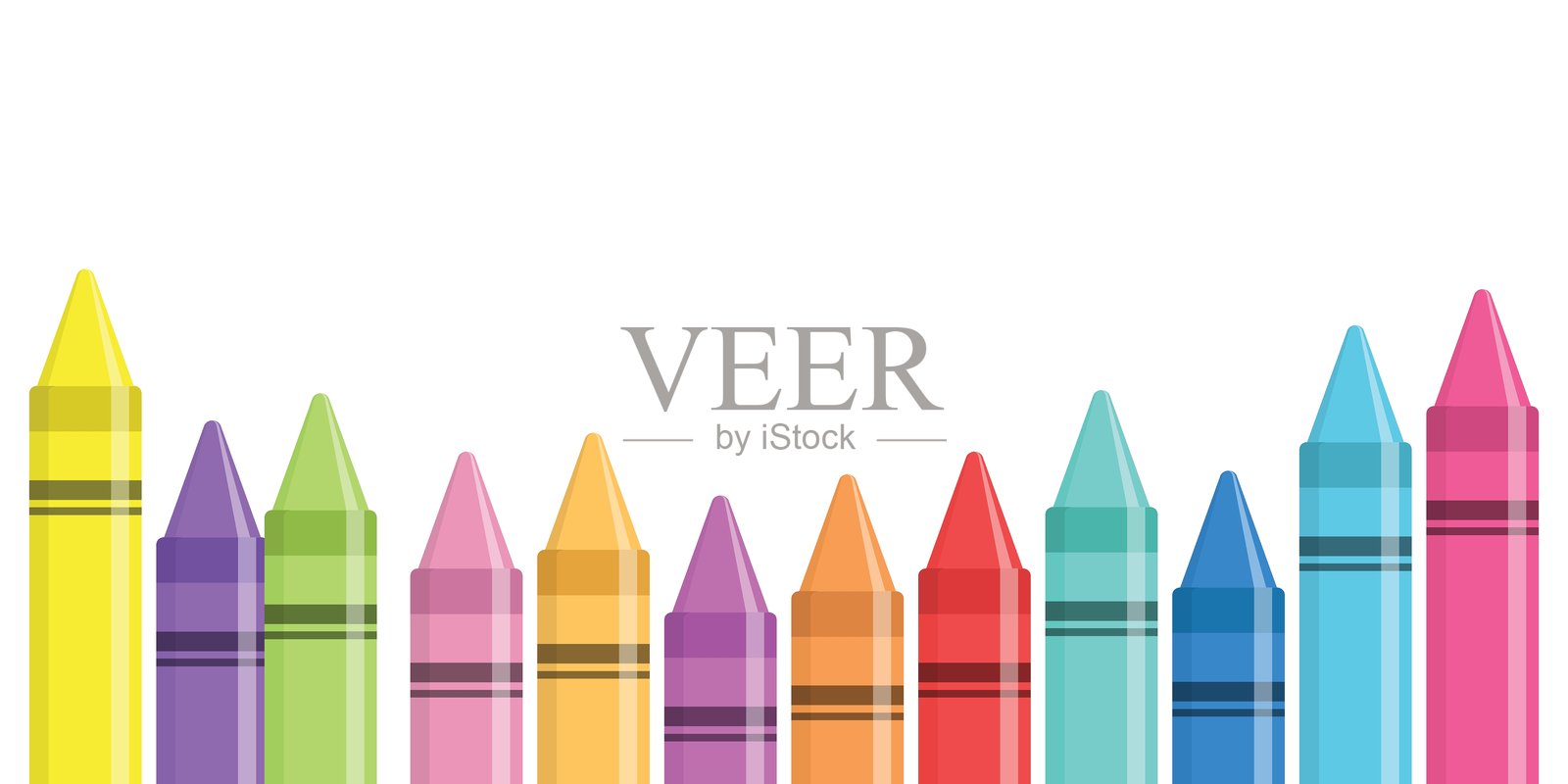 办公文具蜡笔图标设置在平面风格。铅笔矢量插图上孤立的背景。毡笔、记号笔经营理念。插画图片素材