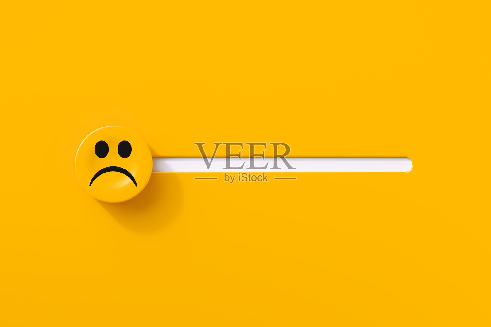 悲伤的脸滑块按钮上的黄色背景照片摄影图片