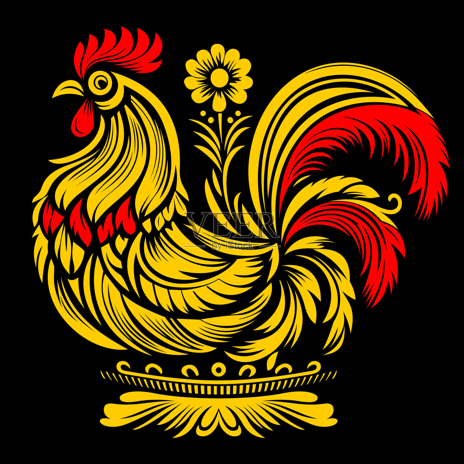 Khokhloma风格的黄色图案插画图片素材