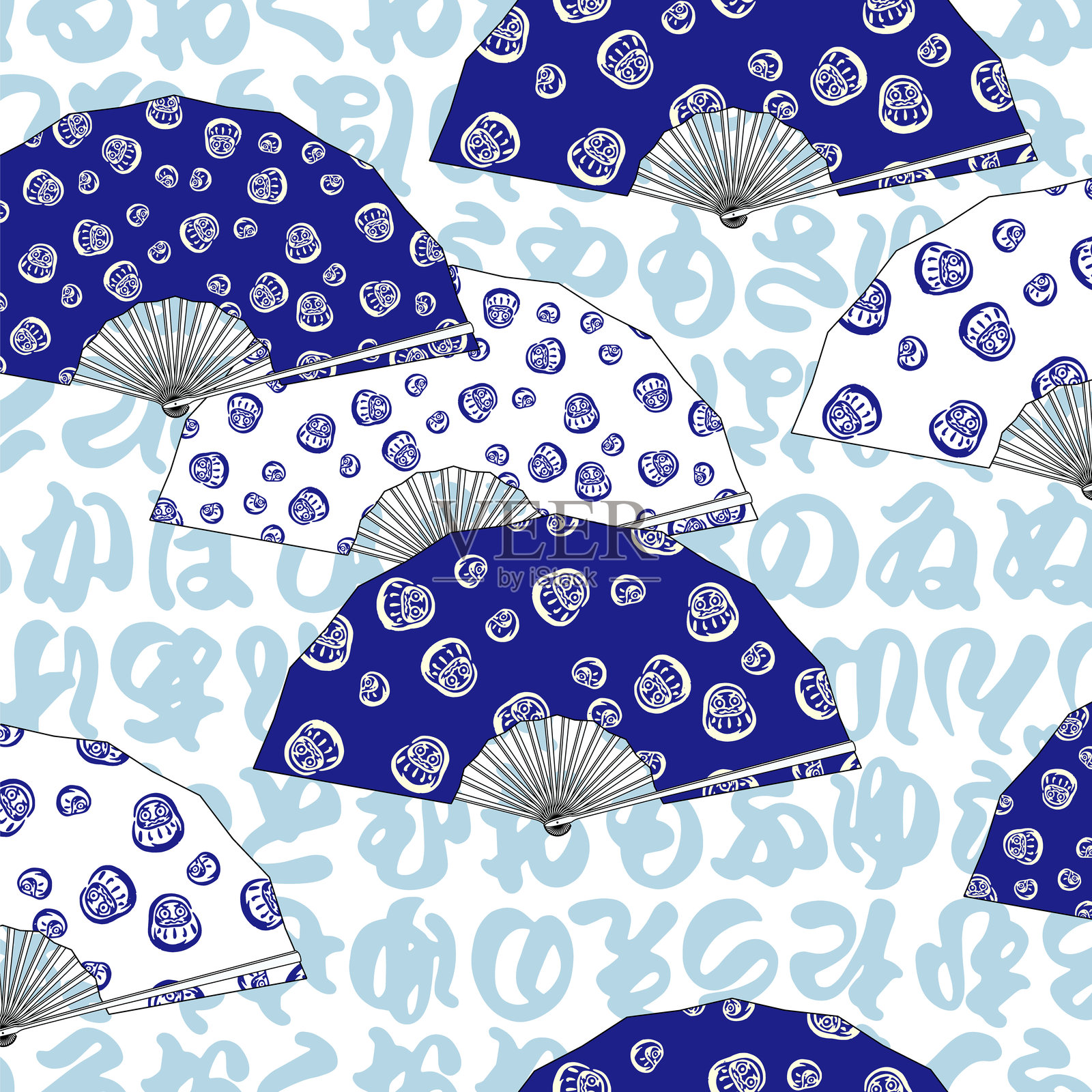 由日式折扇组成的图案，插画图片素材