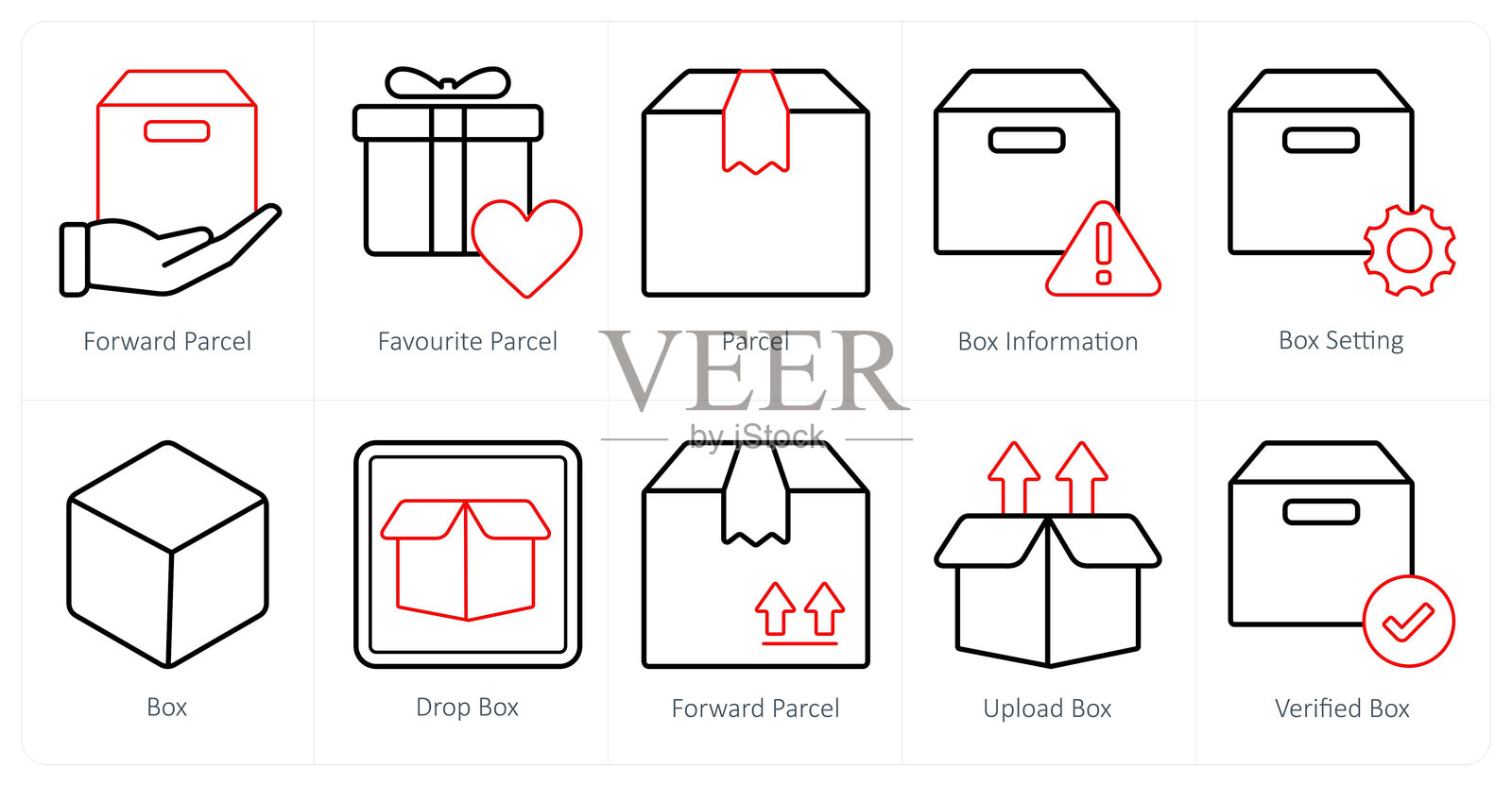 一套10个混合图标作为转发包裹，最喜欢的包裹，包裹插画图片素材