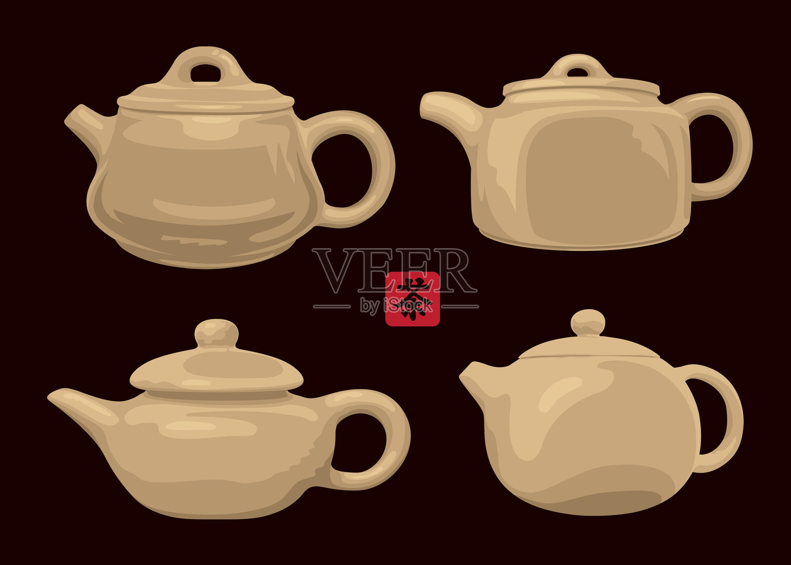 日本或中国的粘土或陶瓷茶壶插画图片素材