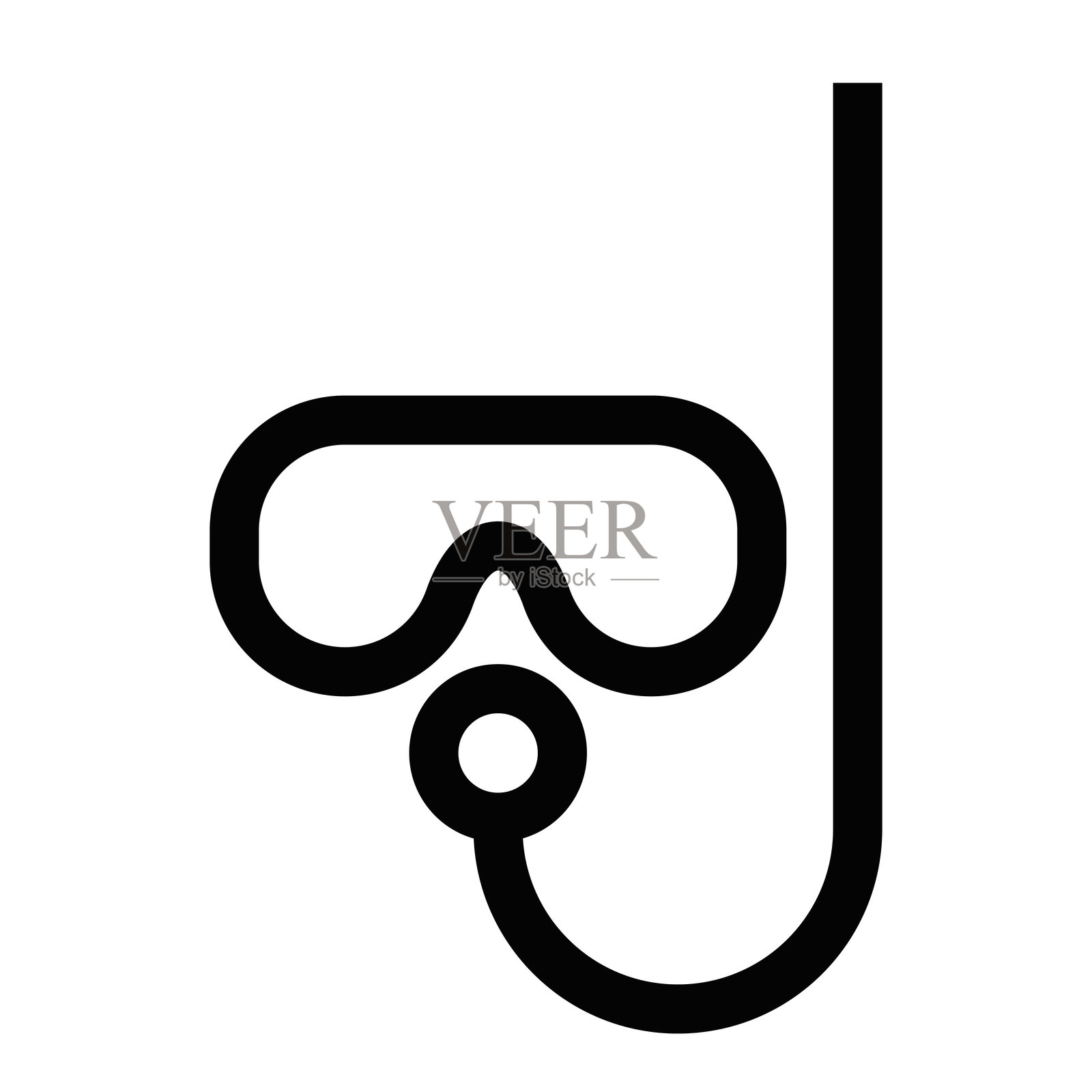 一个浮潜面罩和浮潜图标在一个简单的黑色和白色的设计矢量插图。可编辑的中风。插画图片素材